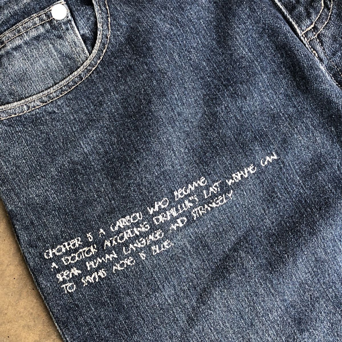 Anime × One Piece 🔥Rare🔥One Piece Blue Wash Skull Logo With Quotes Denim Jeans Size US 33 - 8 Thumbnail