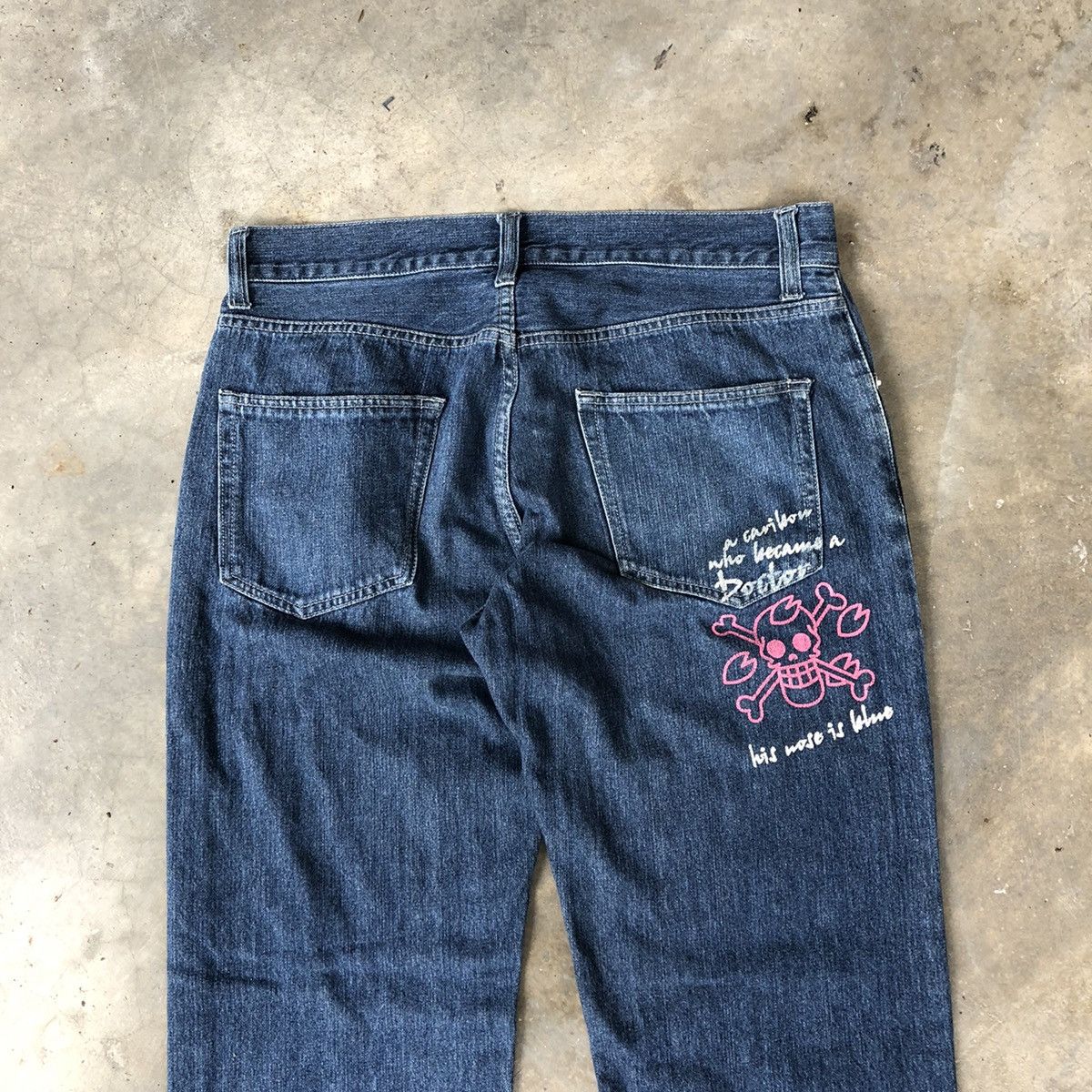Anime × One Piece 🔥Rare🔥One Piece Blue Wash Skull Logo With Quotes Denim Jeans Size US 33 - 5 Thumbnail