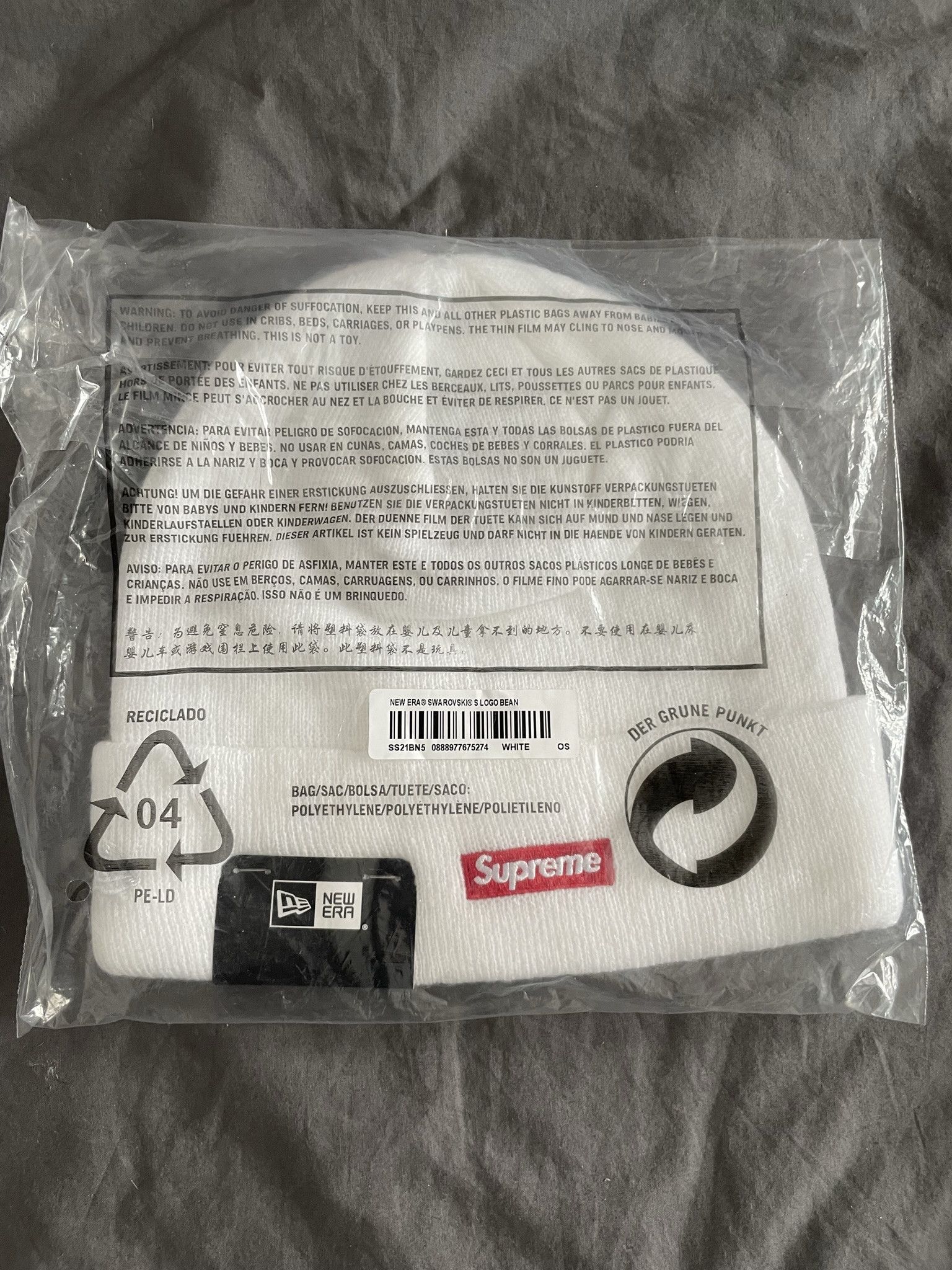 Supreme × Swarovski Swarovski S Logo Beanie White Size ONE SIZE - 3 Thumbnail