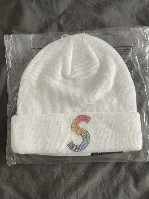 Supreme Swarovski S Logo Beanie White | Grailed