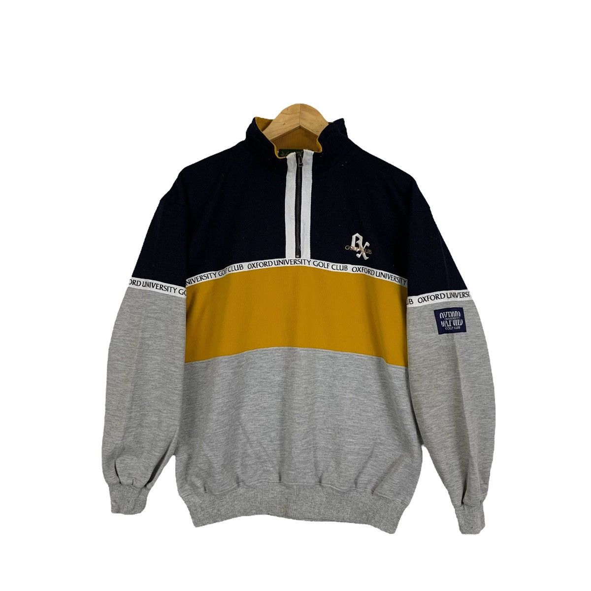 image of American College x Oxford University Golf Club Half Zipper Sweatshirt Pullover in Grey/Black (Size 