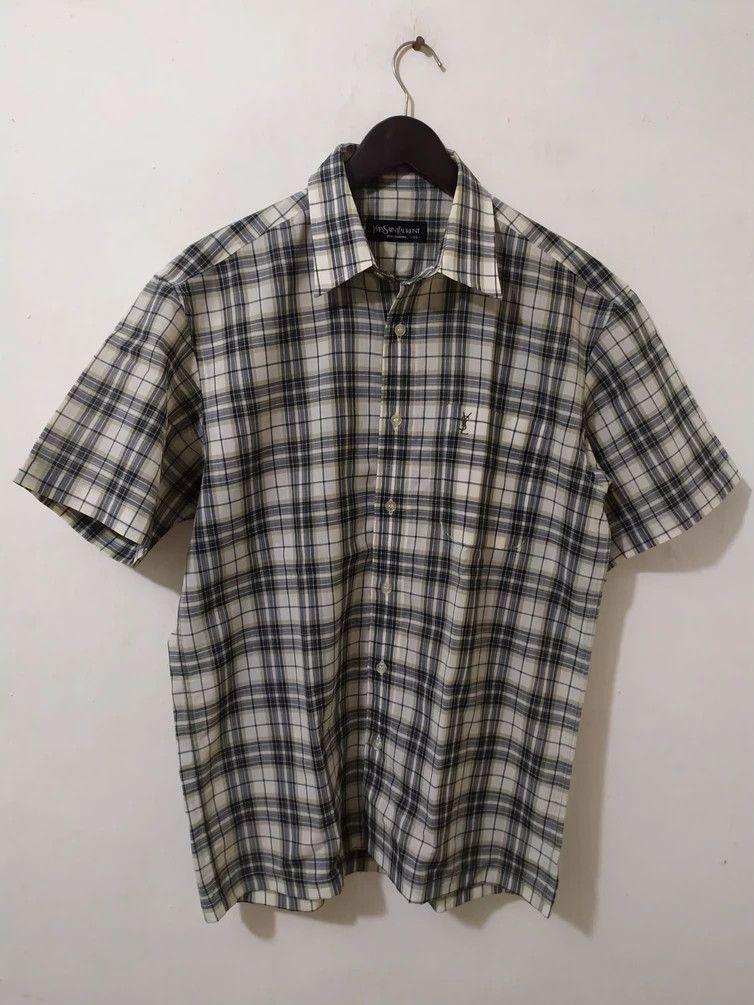 Vintage × Yves Saint Laurent Vintage Yves Saint Laurent YSL Green Check Casual Shirt Size US M / EU 48-50 / 2 - 2 Thumbnail