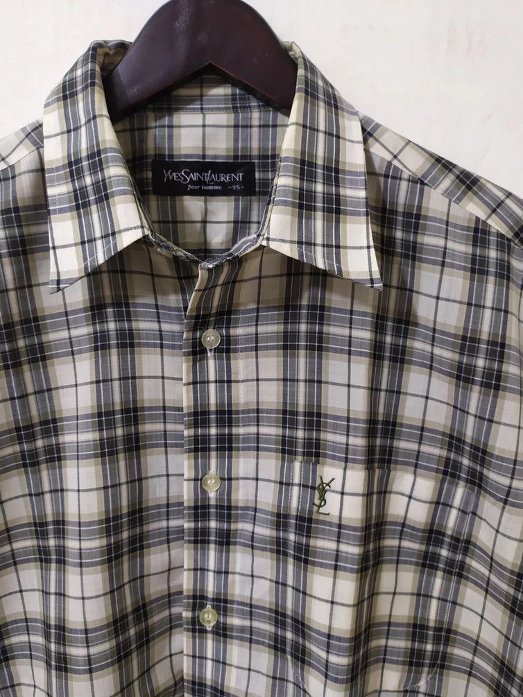 Vintage × Yves Saint Laurent Vintage Yves Saint Laurent YSL Green Check Casual Shirt Size US M / EU 48-50 / 2 - 1 Thumbnail