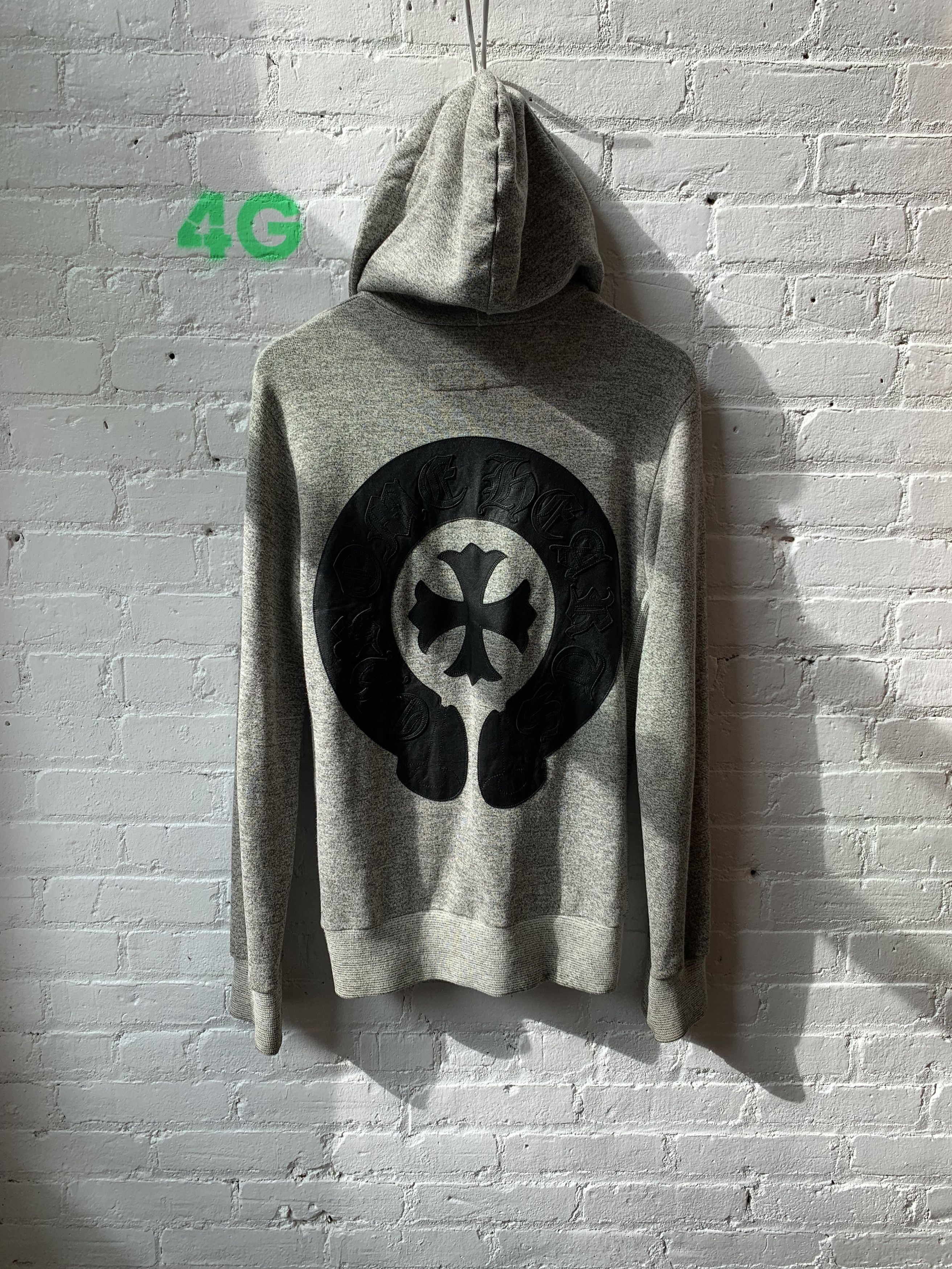 image of Vintage Chrome Hearts Leather Spell Out Zip Hoodie in Heaher Gray, Men's (Size Small)