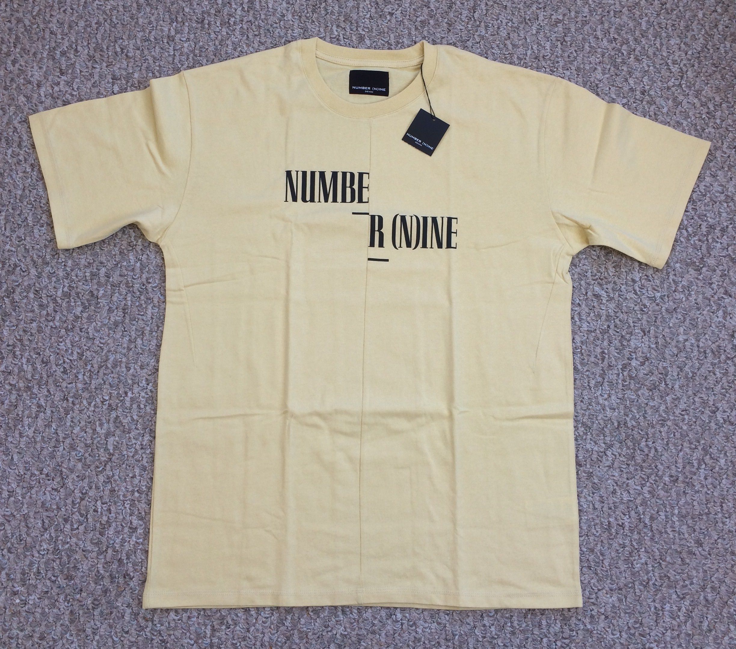 image of Number N Ine New Split Seam Number (N)Ine Logo Tee in Yellow, Men's (Size Medium)
