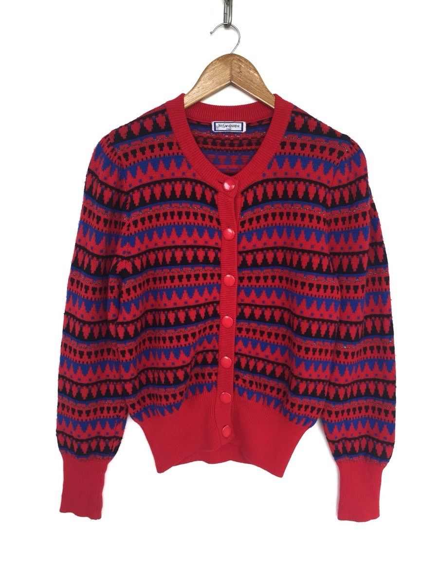 Yves Saint Laurent HEAT🔥YSL Navajo Tribe Fair Isle Knit Cardigan Size ONE SIZE - 2 Thumbnail