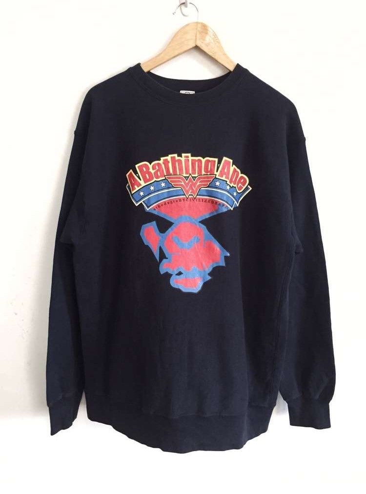 image of og Bape Big Mad Face Navy Oversized Jumper, Men's (Size Large)