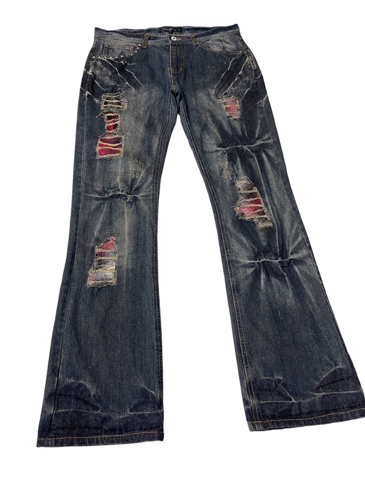 In The Attic Thrashed Distressed Flared Ripped Denim Pants Size US 33 - 5 Thumbnail