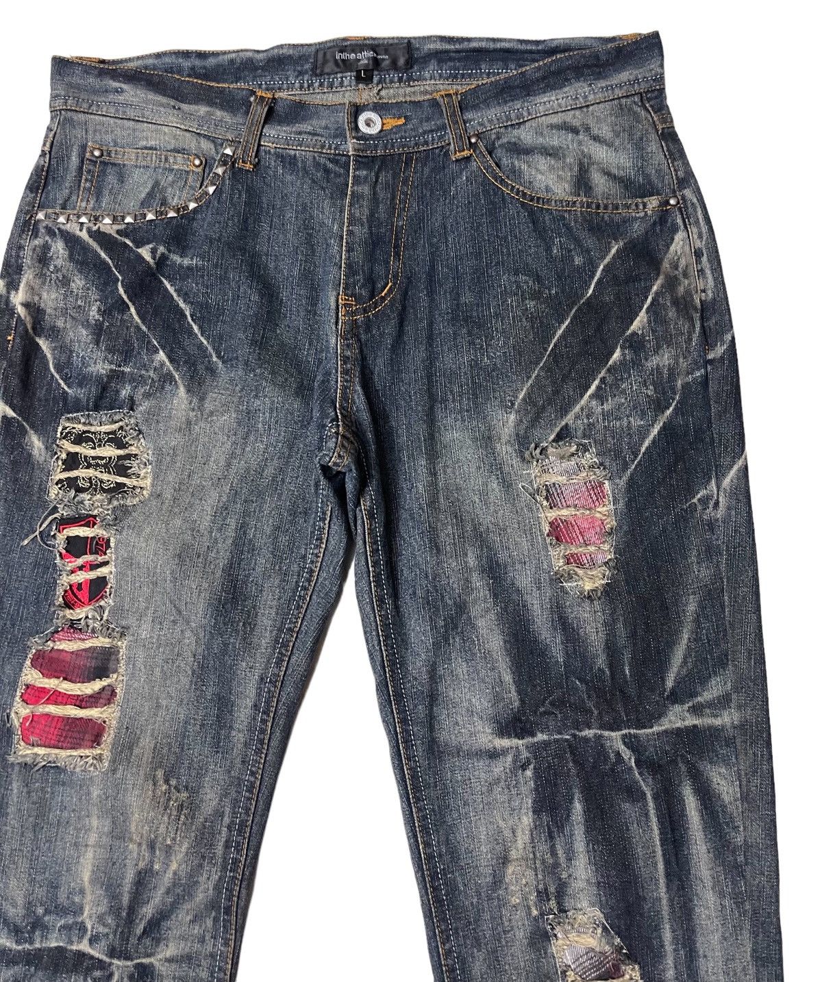 In The Attic Thrashed Distressed Flared Ripped Denim Pants Size US 33 - 7 Thumbnail