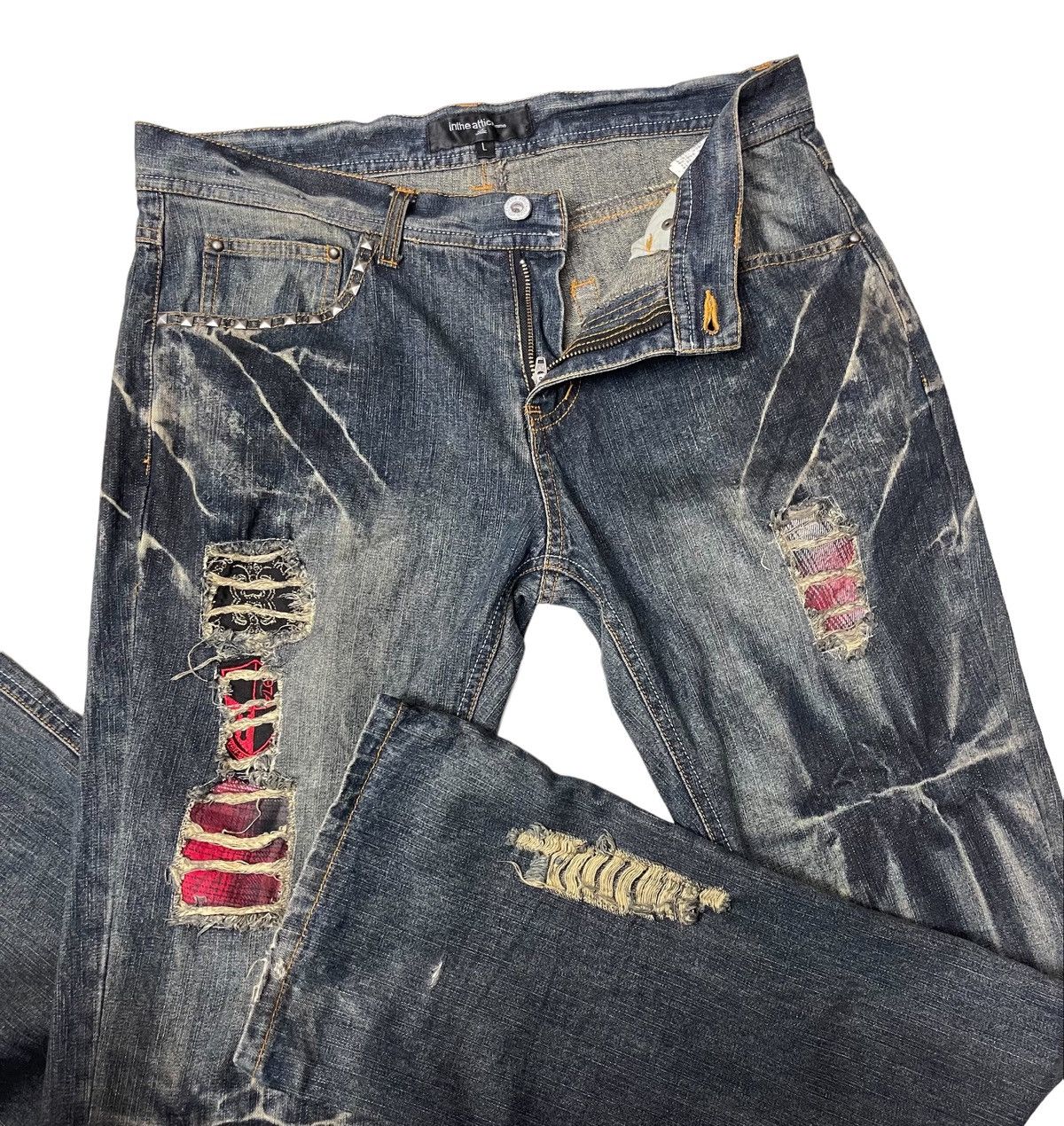 In The Attic Thrashed Distressed Flared Ripped Denim Pants Size US 33 - 12 Thumbnail