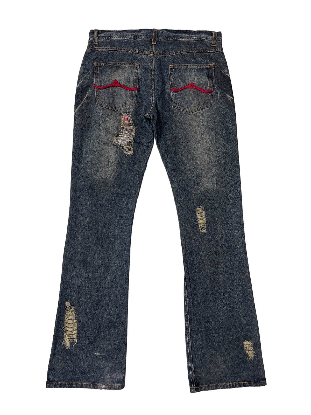 In The Attic Thrashed Distressed Flared Ripped Denim Pants Size US 33 - 3 Thumbnail