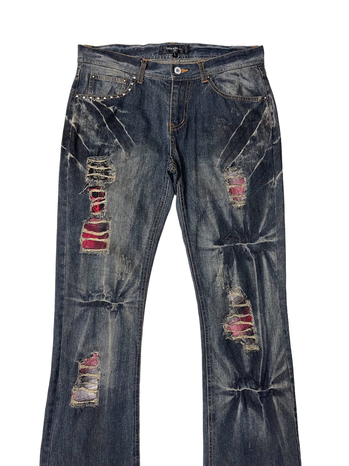 In The Attic Thrashed Distressed Flared Ripped Denim Pants Size US 33 - 6 Thumbnail