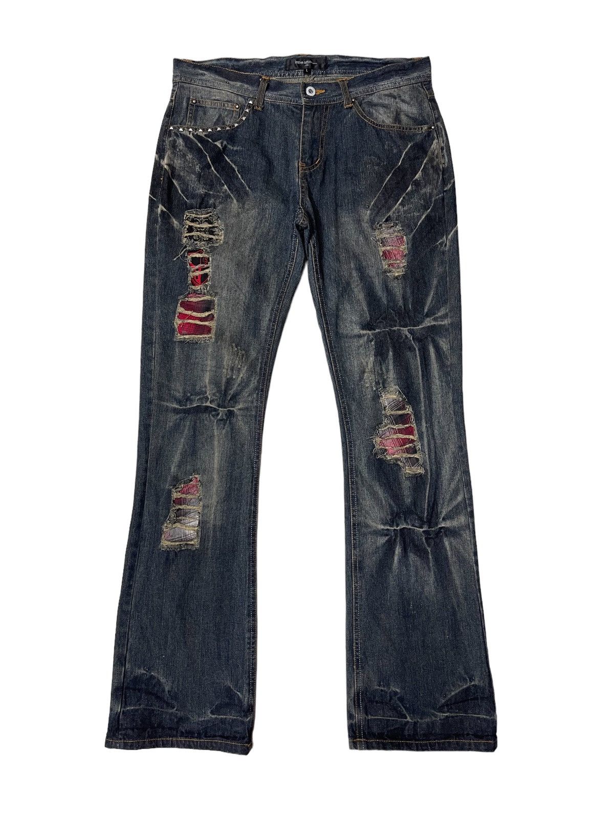 In The Attic Thrashed Distressed Flared Ripped Denim Pants Size US 33 - 1 Thumbnail