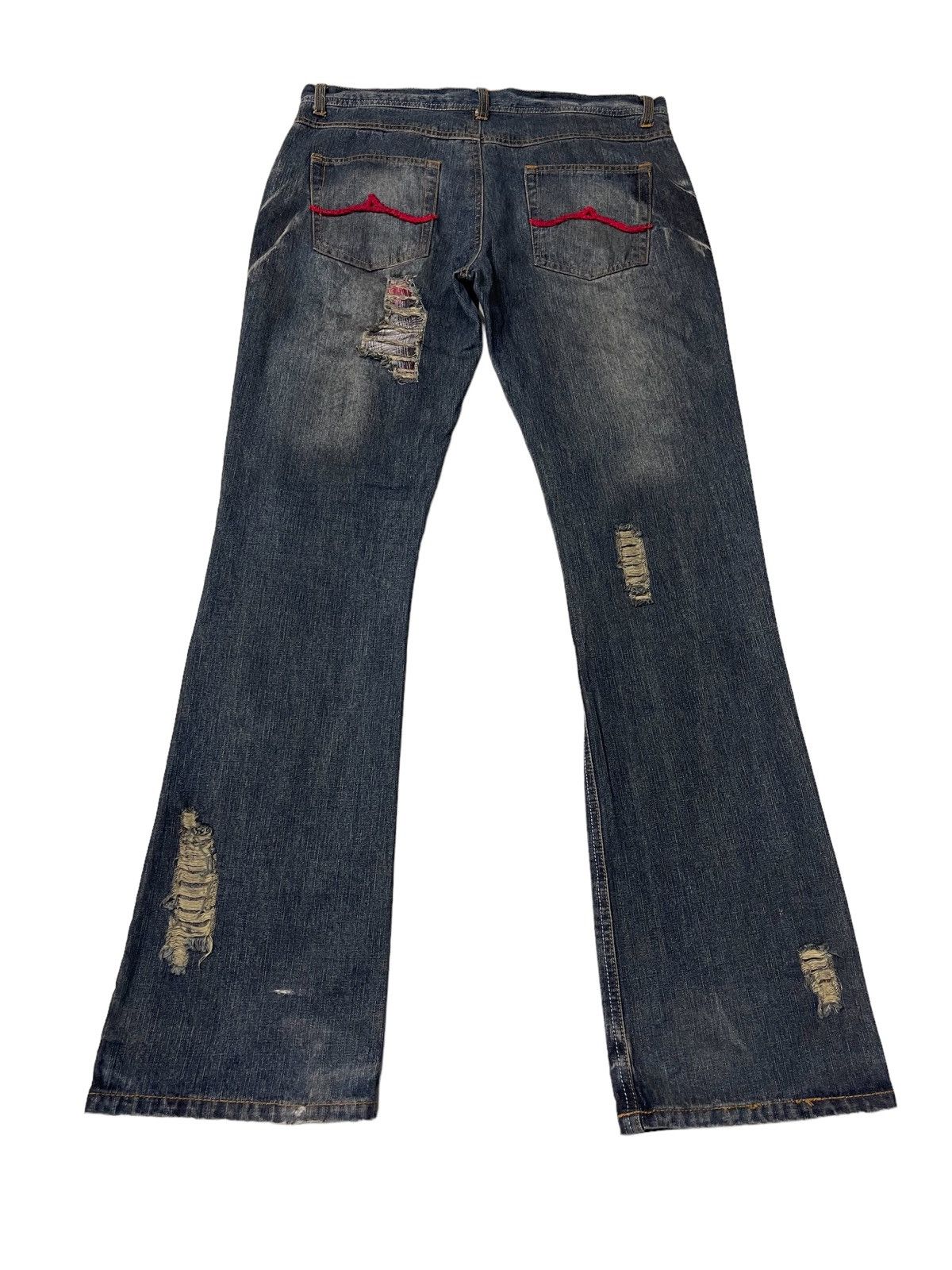 In The Attic Thrashed Distressed Flared Ripped Denim Pants Size US 33 - 4 Thumbnail