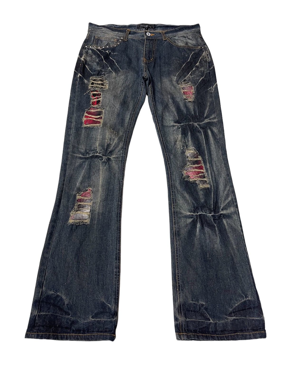 In The Attic Thrashed Distressed Flared Ripped Denim Pants Size US 33 - 2 Thumbnail