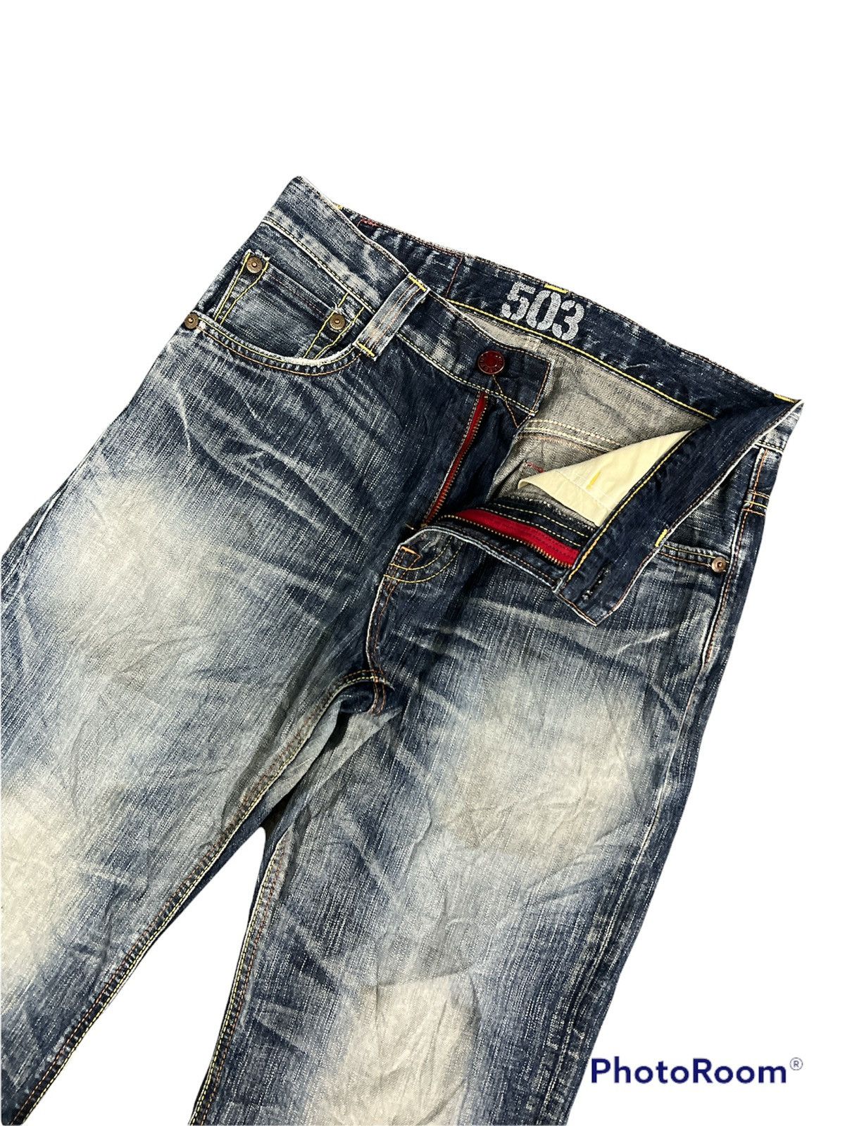Edwin × Japanese Brand 503 Blue Trip Flared Distressed denim pants Size US 32 / EU 48 - 6 Thumbnail
