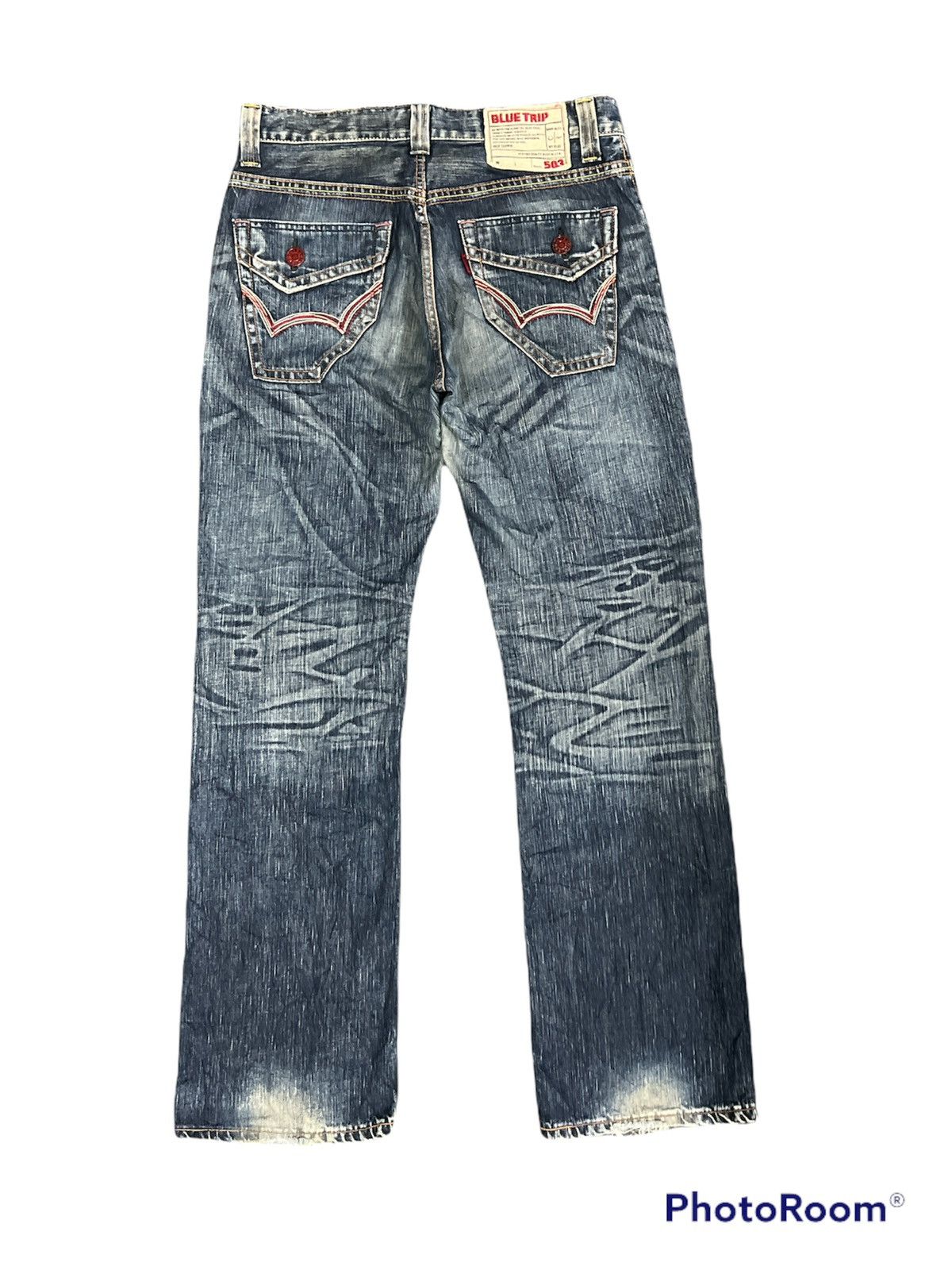 Edwin × Japanese Brand 503 Blue Trip Flared Distressed denim pants Size US 32 / EU 48 - 2 Thumbnail
