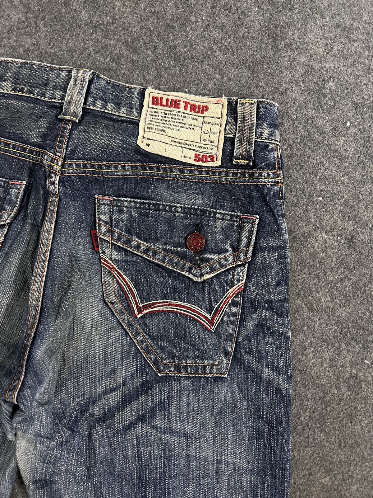 Edwin × Japanese Brand 503 Blue Trip Flared Distressed denim pants Size US 32 / EU 48 - 7 Thumbnail