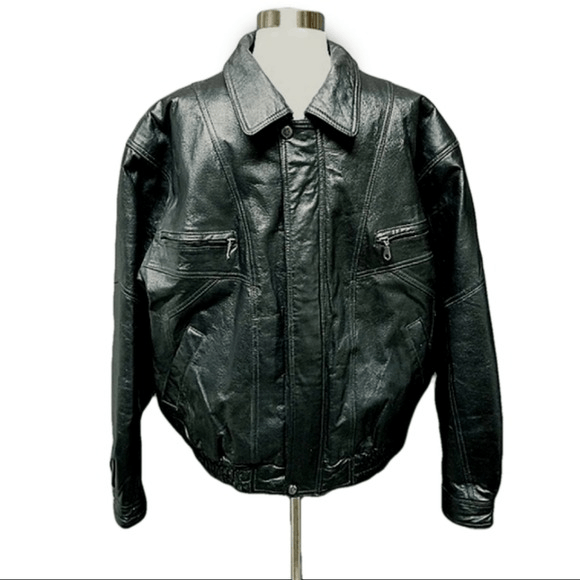 Vintage Outbrook Bomber Black Pebbled Leather Classic Lg