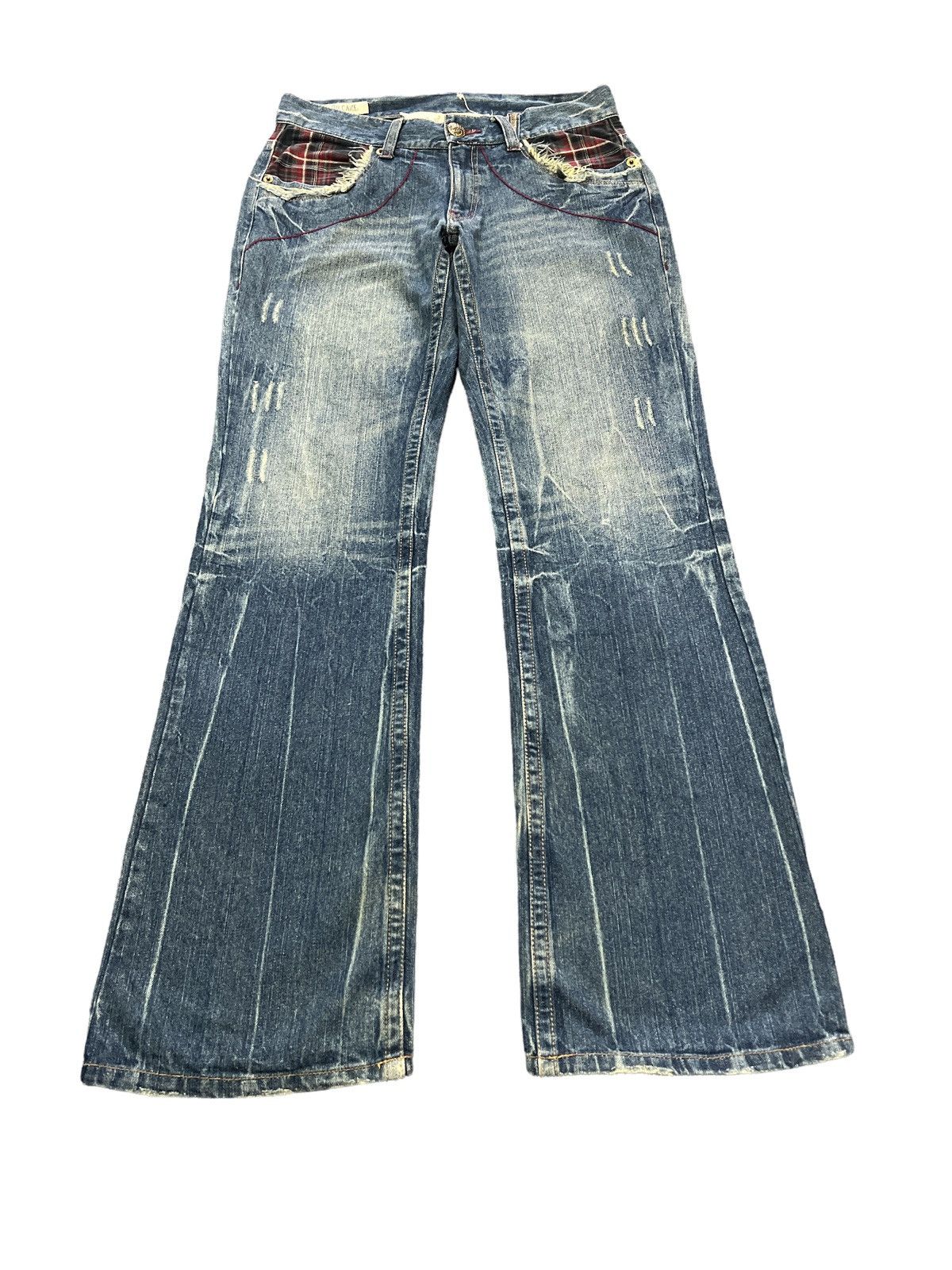 Japanese Brand × Vintage FLARED🔥THRASHED RIPPED DENIM PANTS Size US 31 - 2 Thumbnail