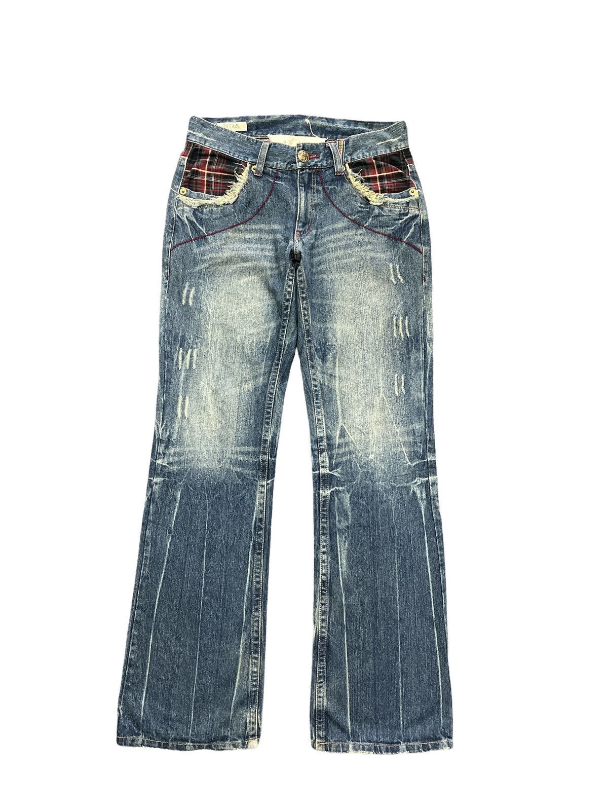 Japanese Brand × Vintage FLARED🔥THRASHED RIPPED DENIM PANTS Size US 31 - 1 Thumbnail
