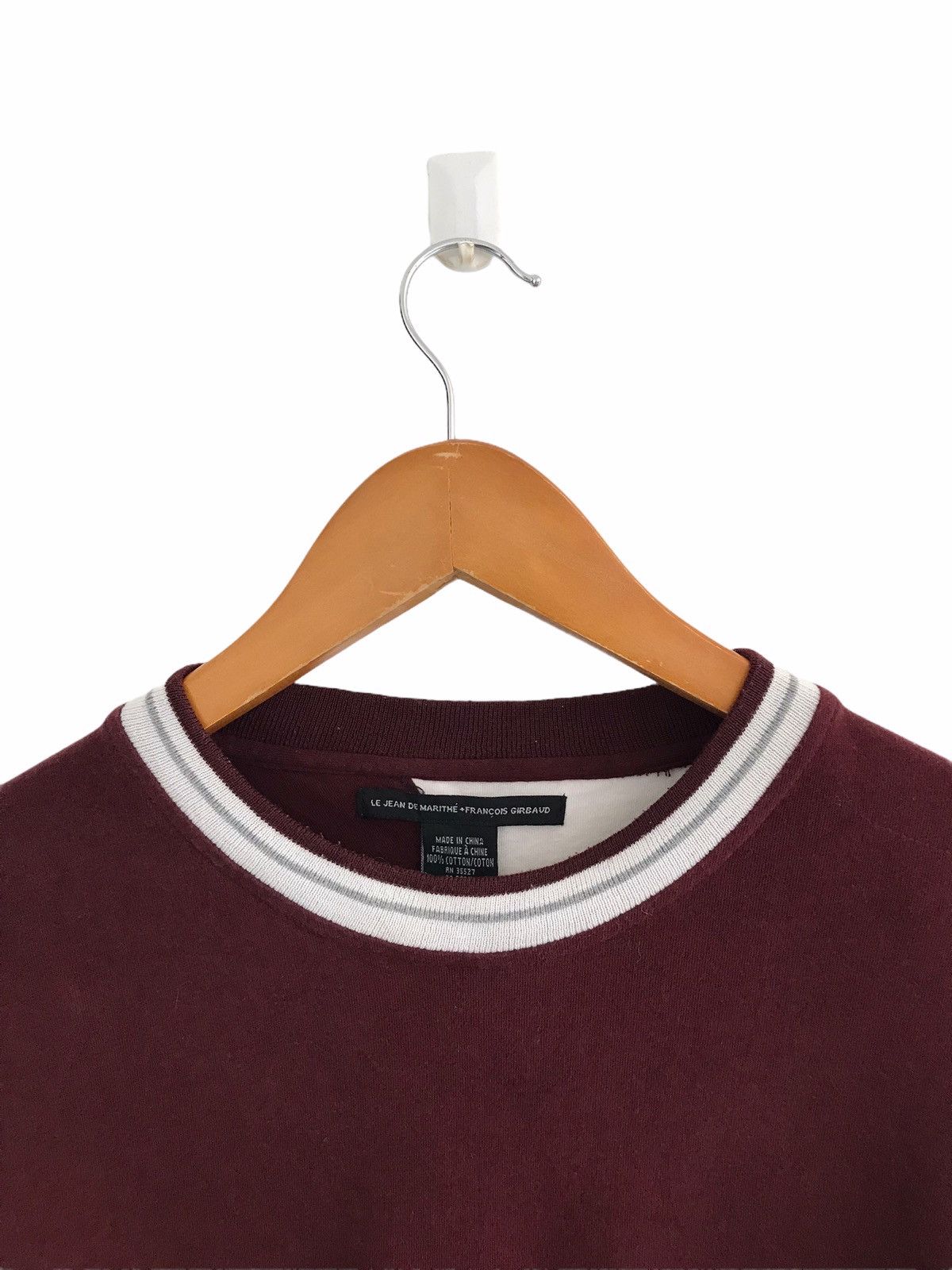 Marithe + Francois Girbaud Marithe + Francois Girbaud Maroon / White Straps Logo Shirt Size US XXL / EU 58 / 5 - 7 Thumbnail