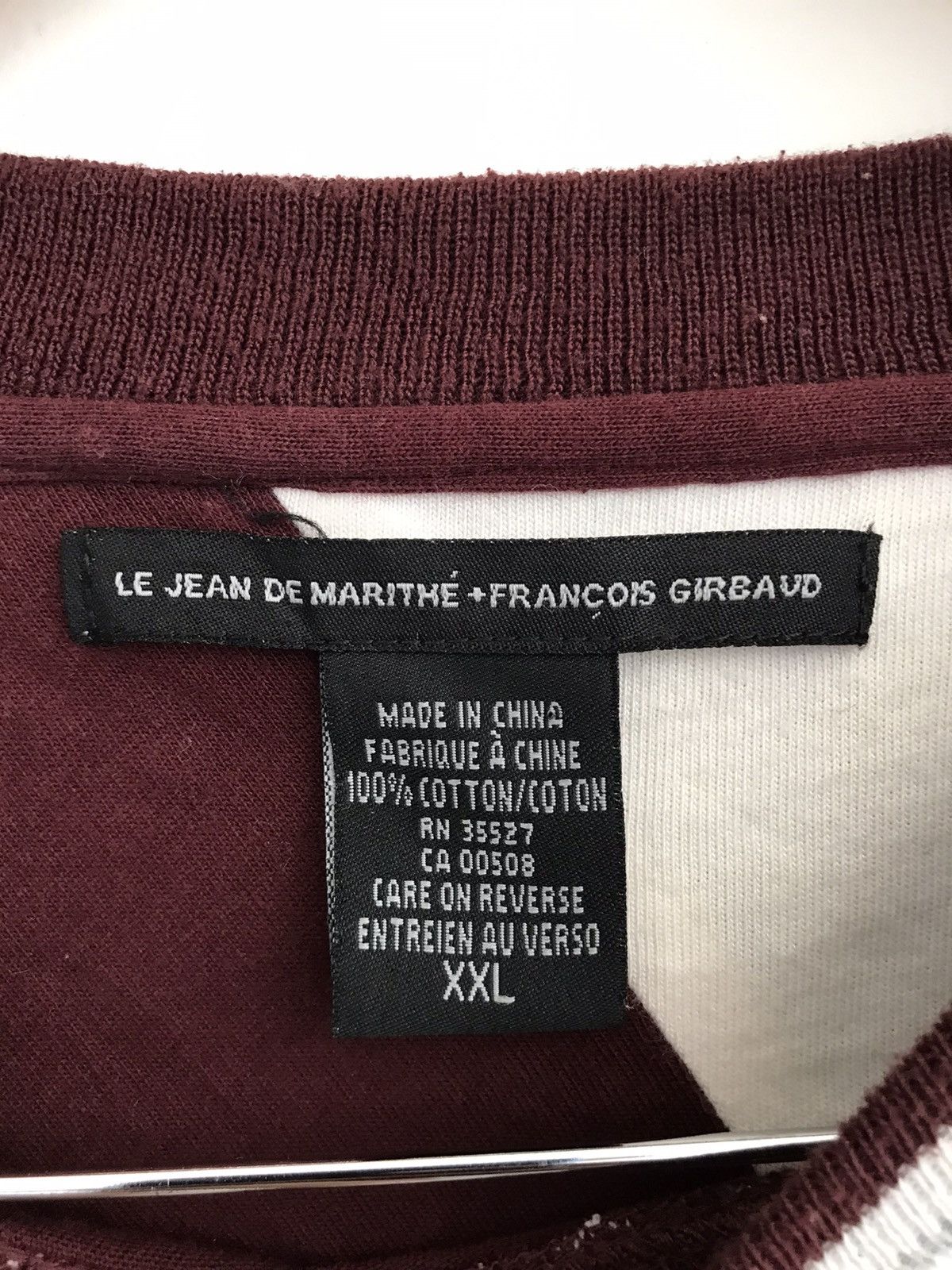 Marithe + Francois Girbaud Marithe + Francois Girbaud Maroon / White Straps Logo Shirt Size US XXL / EU 58 / 5 - 9 Thumbnail