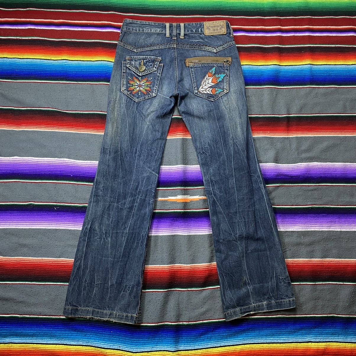 image of Vintage Navajo Embroidery Designs Flare Denim in Blue, Men's (Size 31)