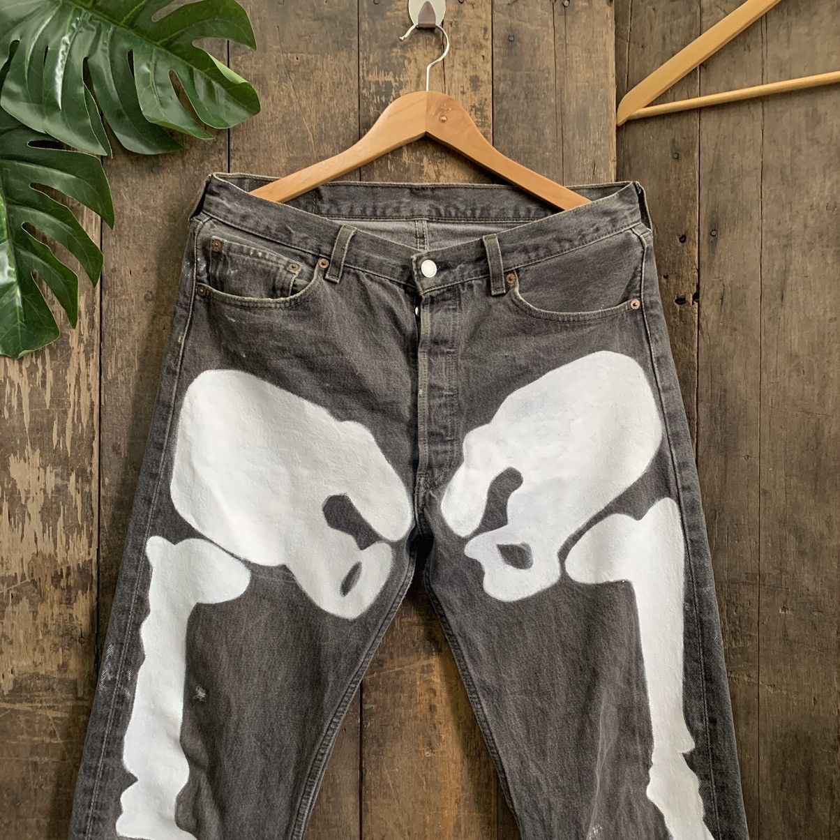 Levi's × Vintage Vintage 90’s Levis 501 Skeleton Paint Denim Jeans Size US 34 / EU 50 - 2 Thumbnail