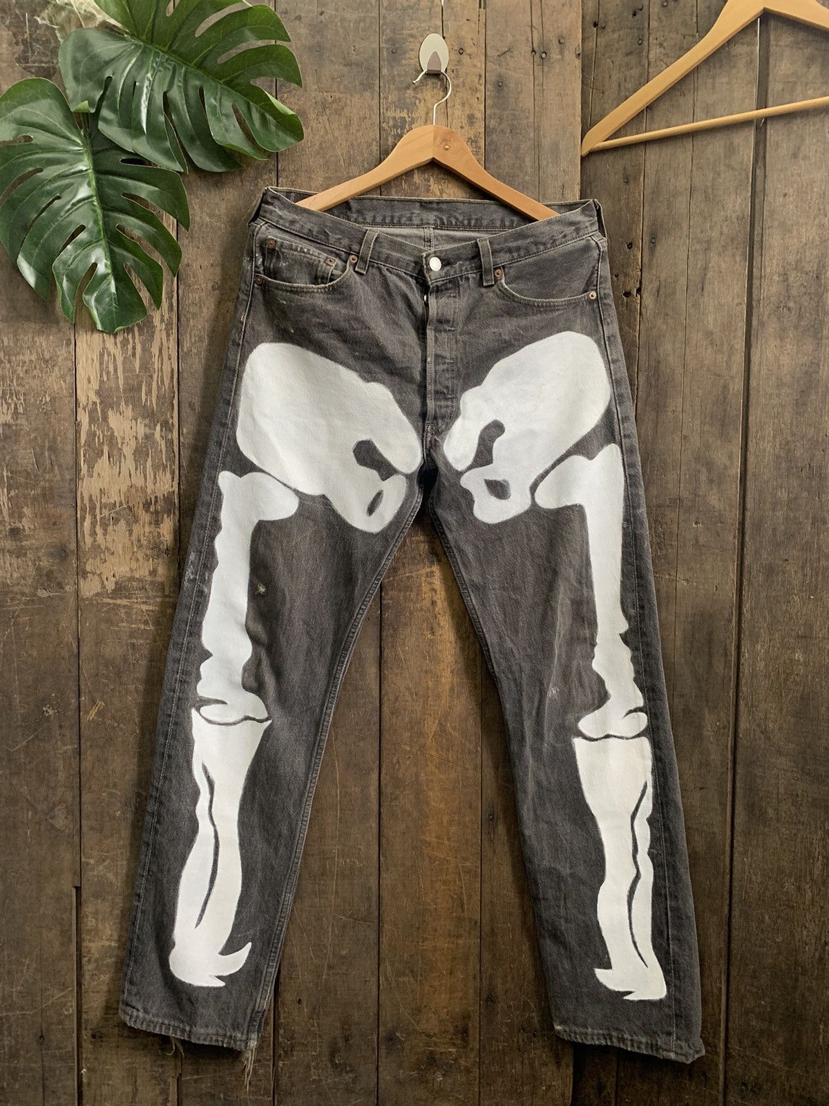Vintage 90’s Levis 501 Skeleton Paint Denim Jeans