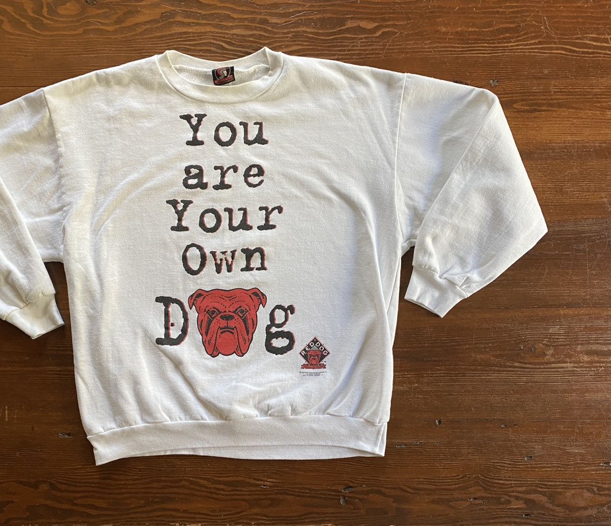 image of Vintage 90’S Red Dog Malt Liquor Crewneck Sweatshirt in White/Black/Red, Men's (Size XL)