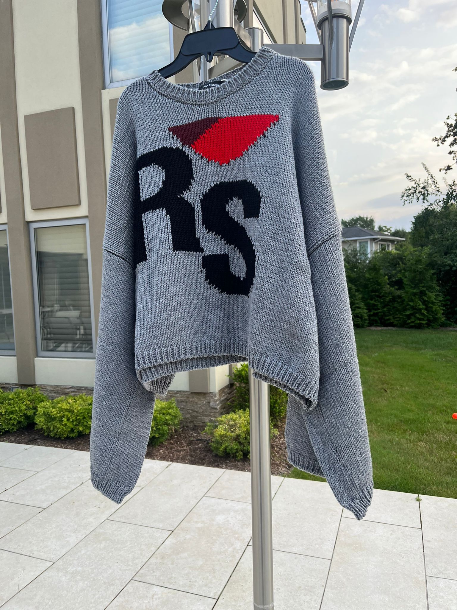 image of Raf Simons Rs Intarsia Knit Logo Sweater In Grey, Men's (Size Small)