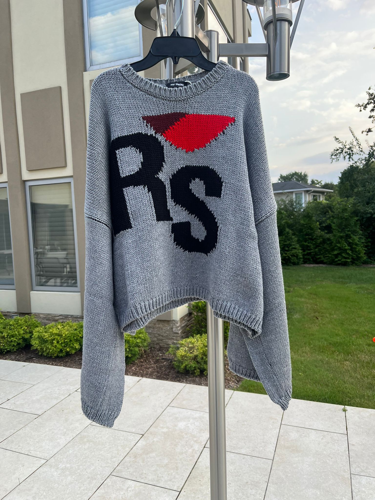 Raf Simons RS Intarsia Knit Logo Sweater in Grey | Grailed