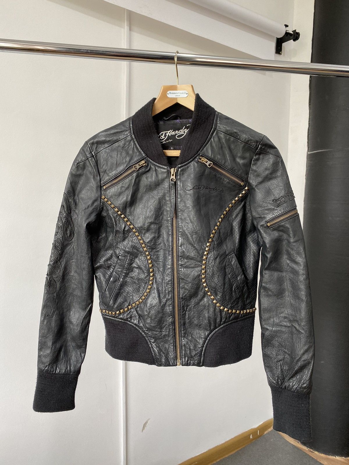 Ed Hardy × Vintage Y2K Ed Hardy Punk Skull Leather Jacket Size S / US 4 / IT 40 - 2 Thumbnail
