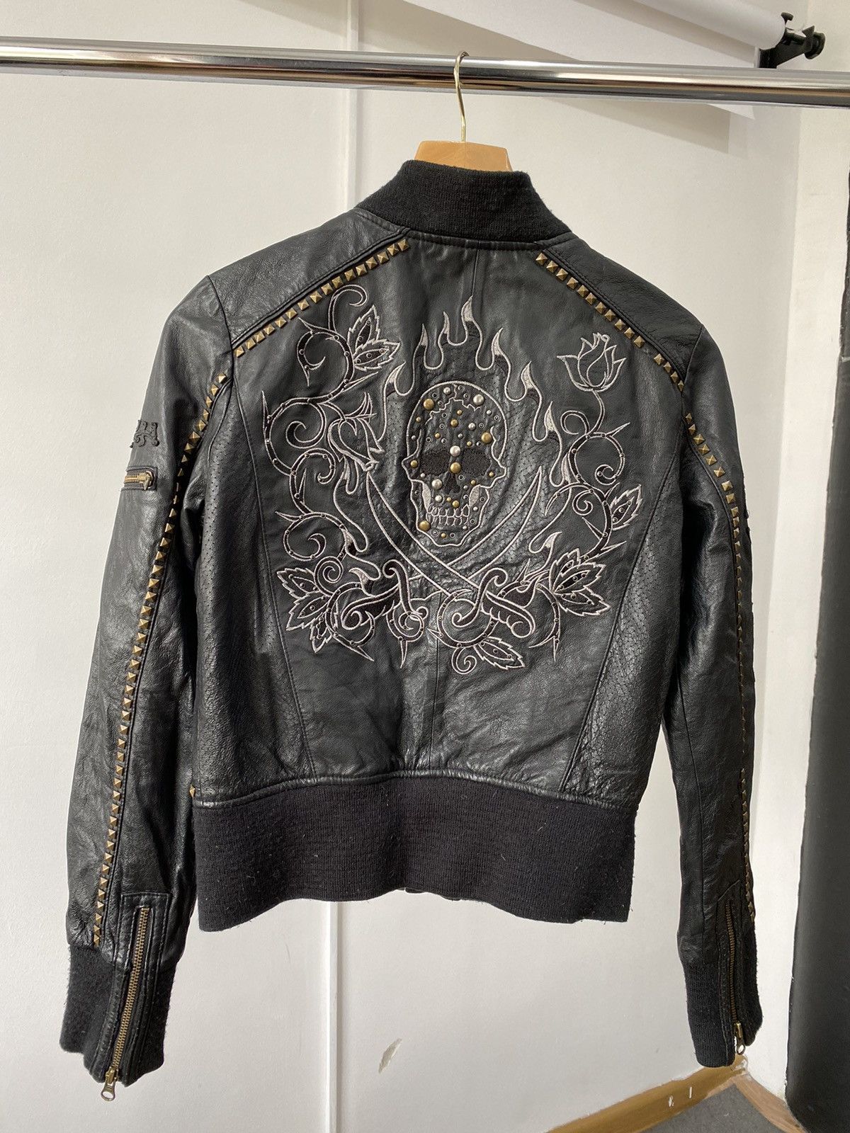 Ed Hardy × Vintage Y2K Ed Hardy Punk Skull Leather Jacket Size S / US 4 / IT 40 - 5 Thumbnail
