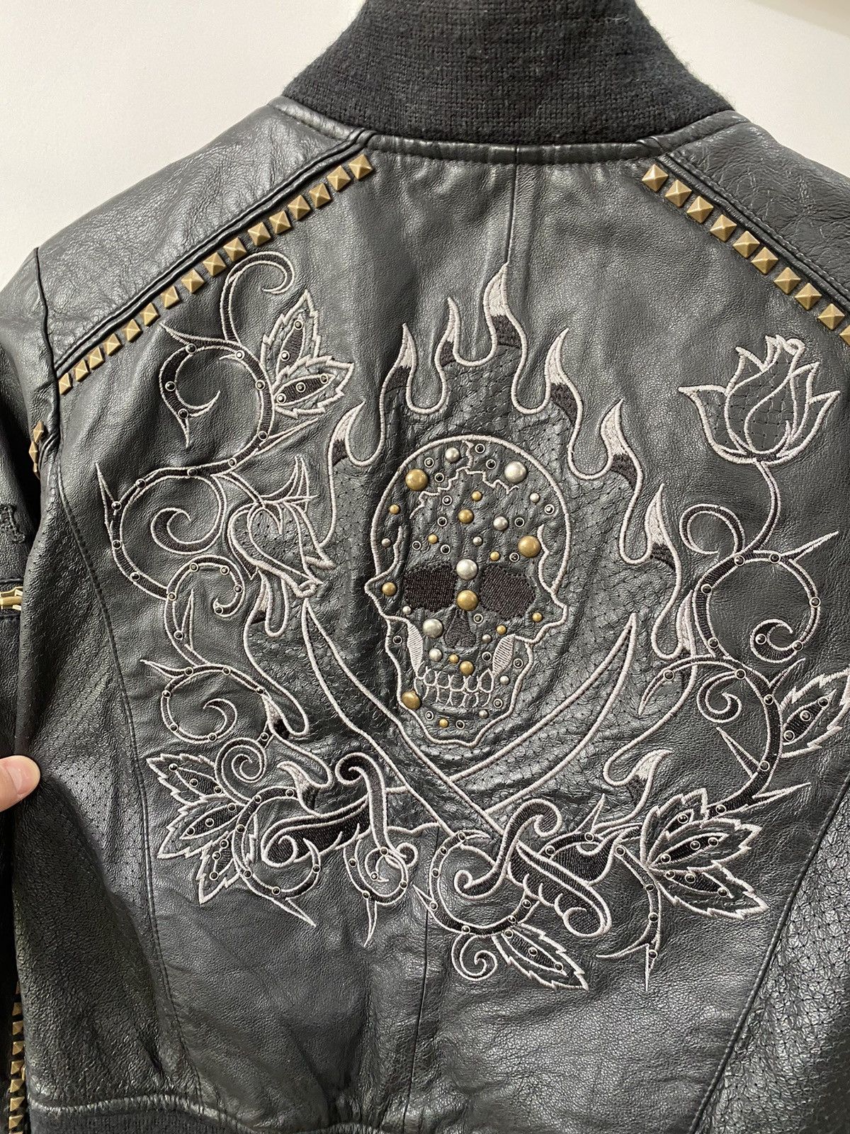 Ed Hardy × Vintage Y2K Ed Hardy Punk Skull Leather Jacket Size S / US 4 / IT 40 - 7 Thumbnail