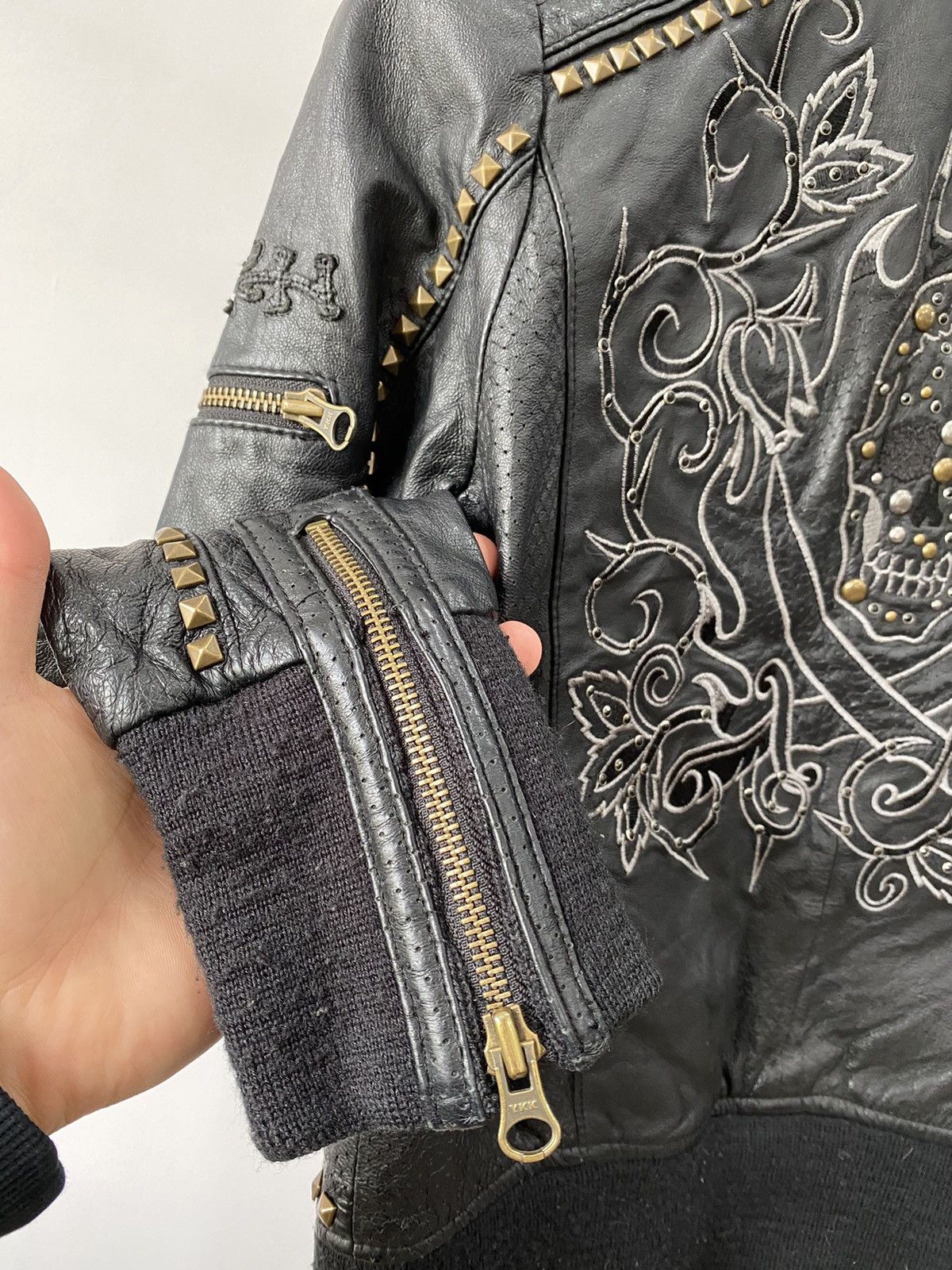 Ed Hardy × Vintage Y2K Ed Hardy Punk Skull Leather Jacket Size S / US 4 / IT 40 - 6 Thumbnail