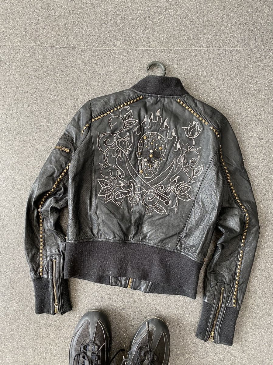 Ed Hardy × Vintage Y2K Ed Hardy Punk Skull Leather Jacket Size S / US 4 / IT 40 - 1 Thumbnail