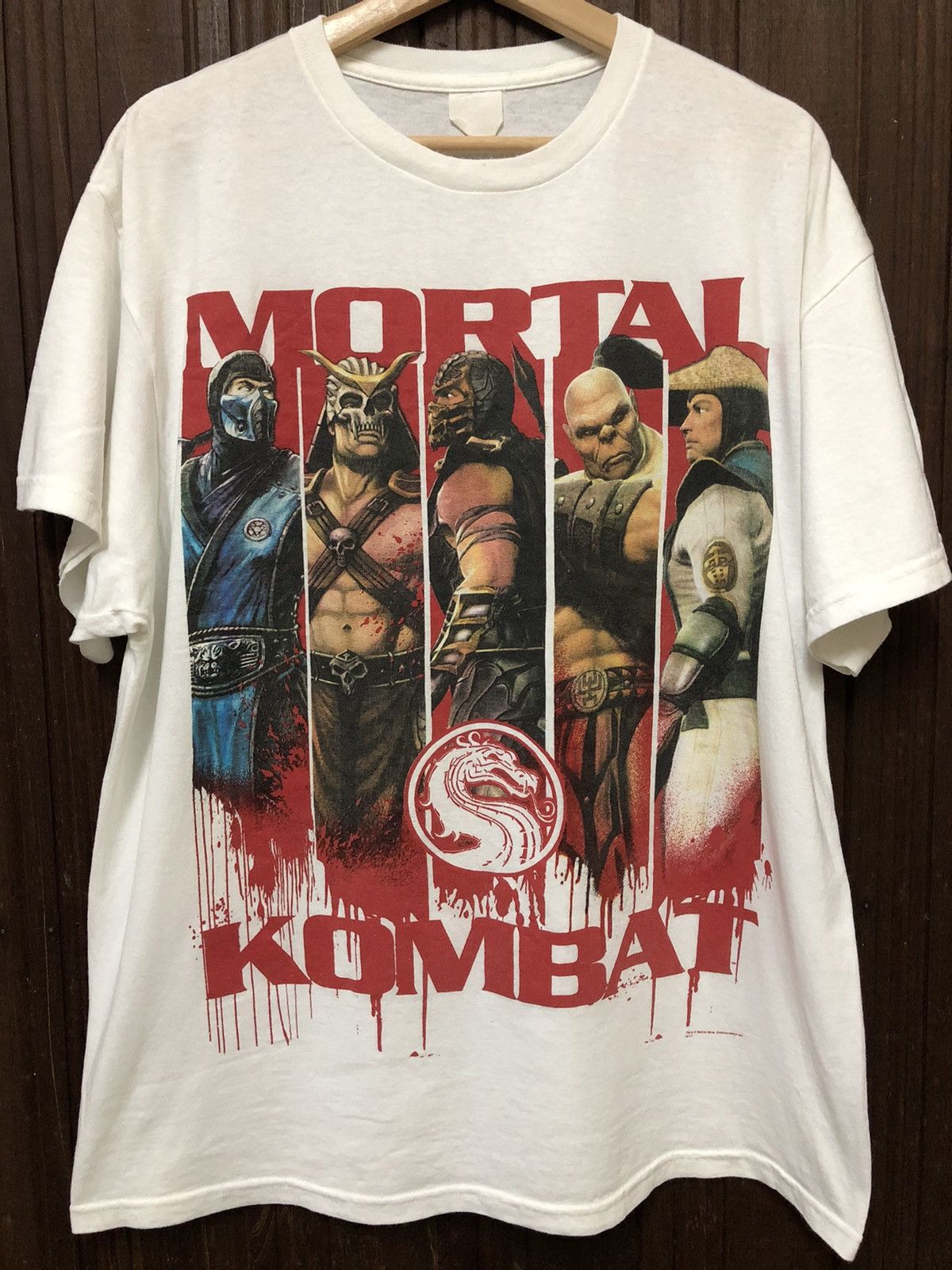image of Movie x Vintage Mortal Kombat Big Print Character Very T Shirt in White, Men's (Size Large)