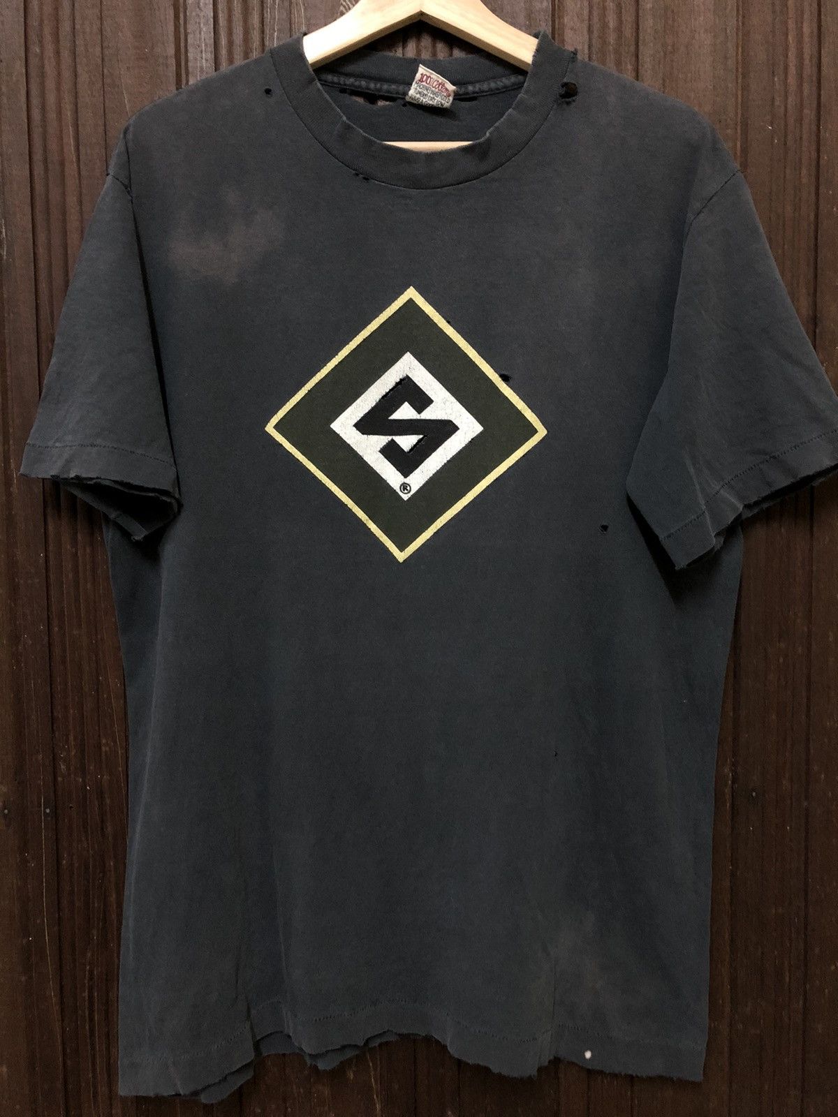 Stussy × Vintage Distress! Vintage Stussy Box Logo USA Rare Tee Shirt Size US L / EU 52-54 / 3 - 1 Thumbnail