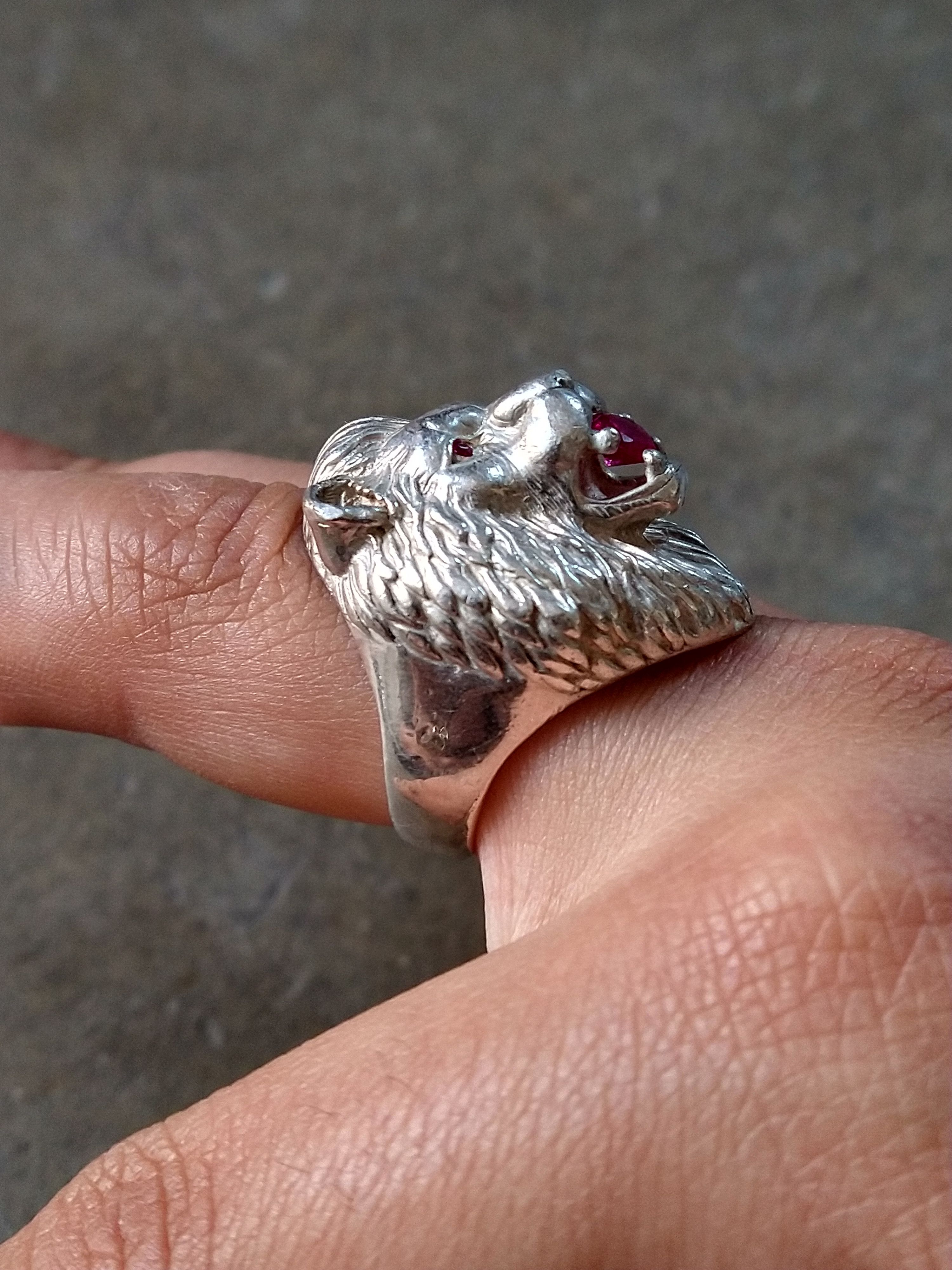 Jewelry Sterling Silver Ring Lion Pink Lab Ruby Size 9.75 Biker Size ONE SIZE - 17 Thumbnail