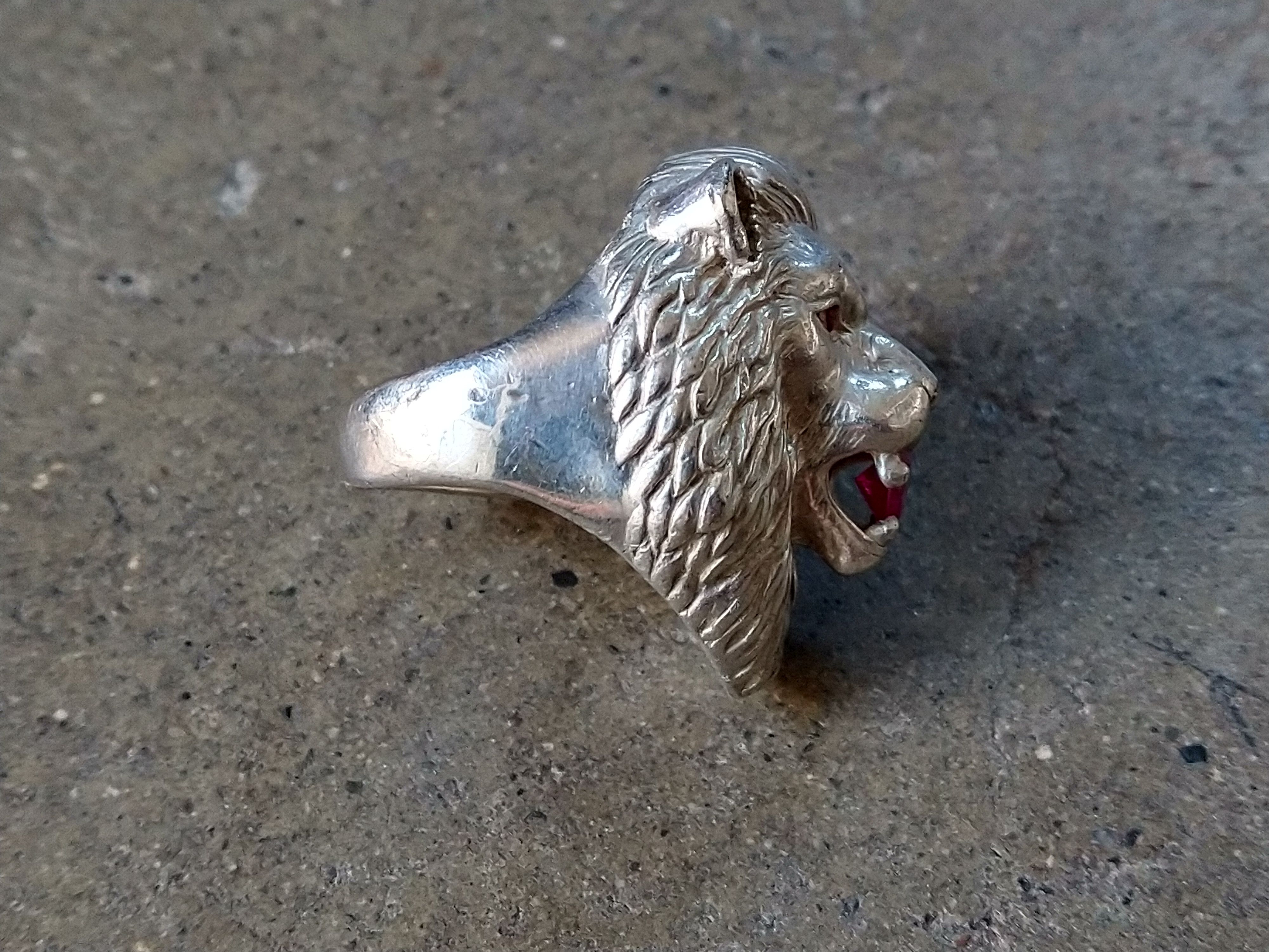 Jewelry Sterling Silver Ring Lion Pink Lab Ruby Size 9.75 Biker Size ONE SIZE - 7 Thumbnail