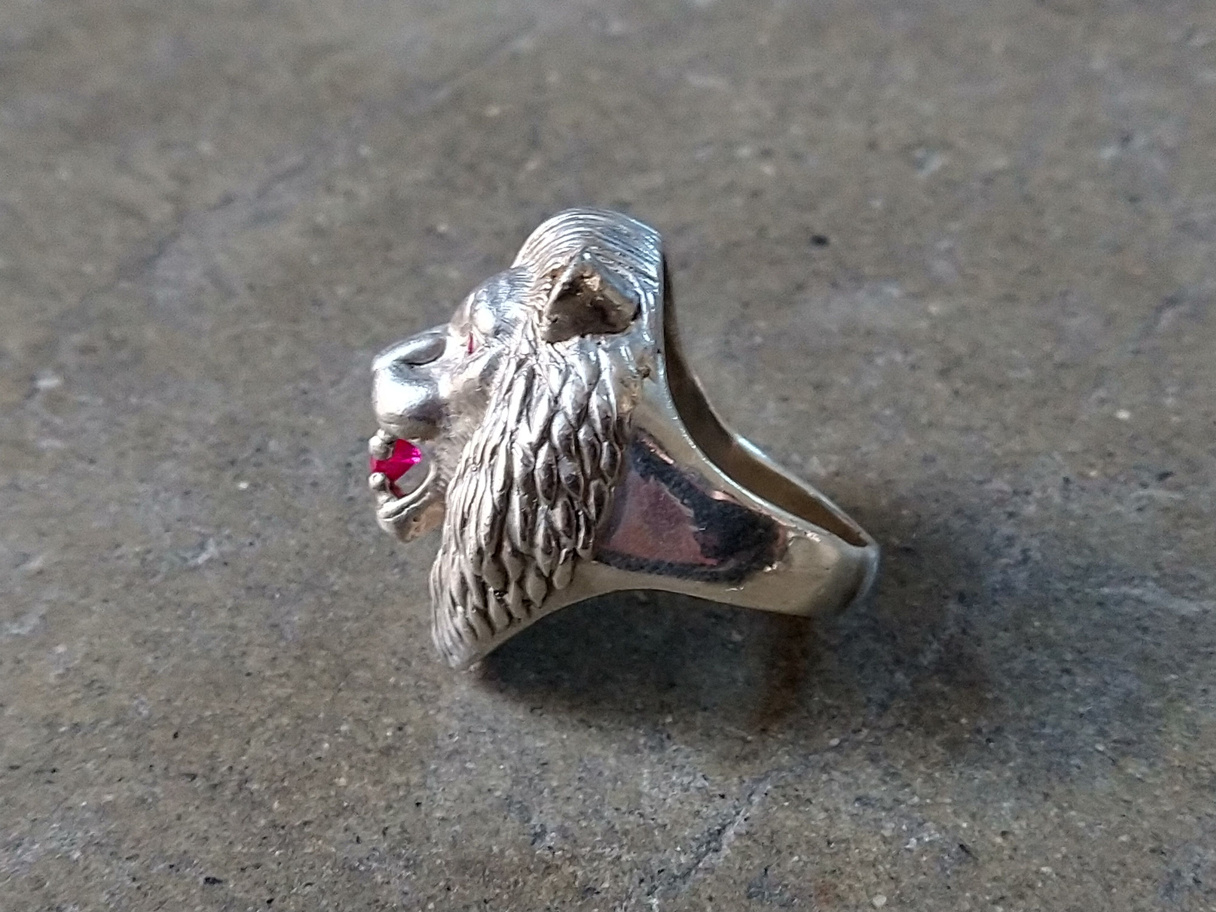 Jewelry Sterling Silver Ring Lion Pink Lab Ruby Size 9.75 Biker Size ONE SIZE - 6 Thumbnail