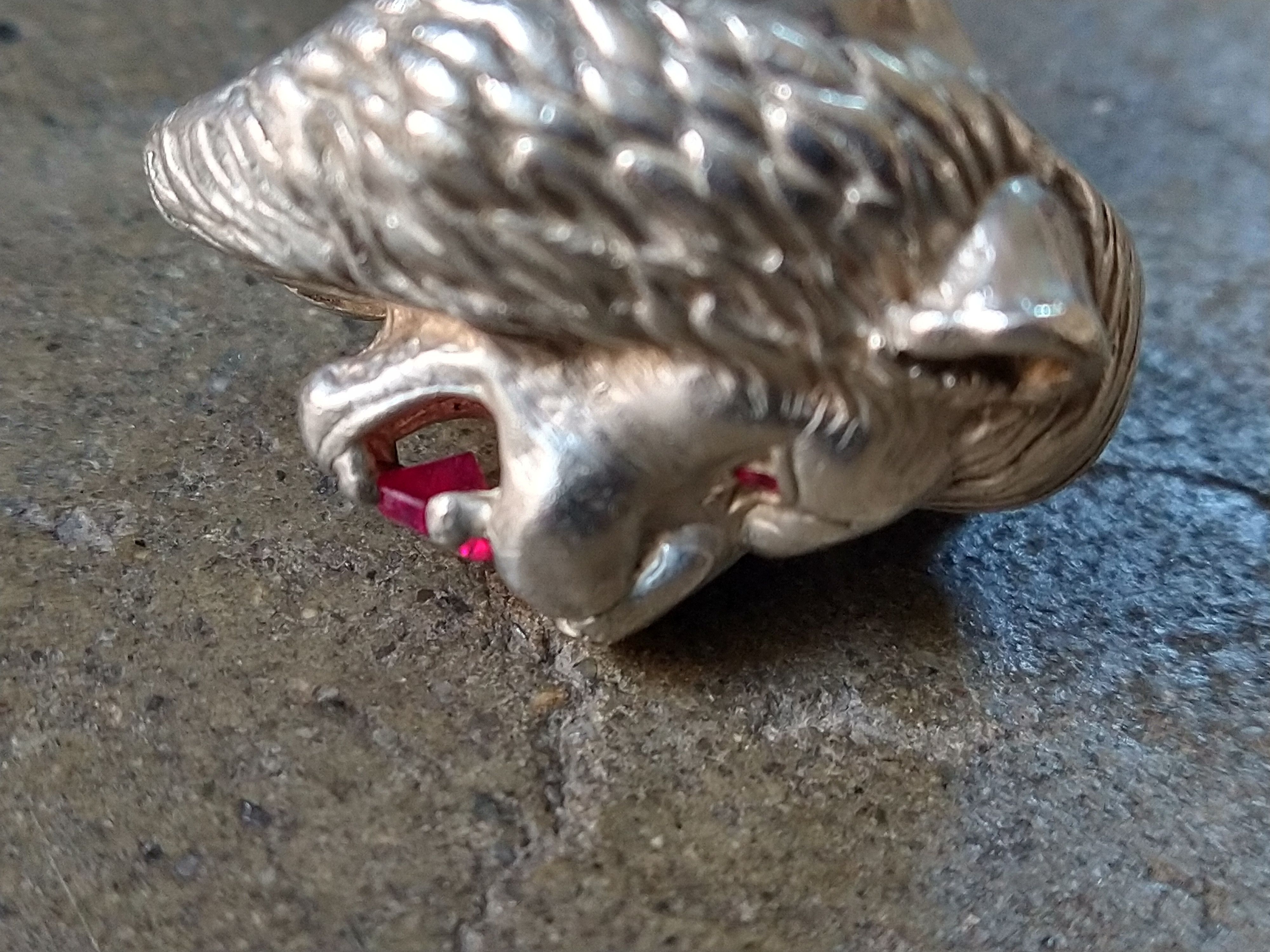 Jewelry Sterling Silver Ring Lion Pink Lab Ruby Size 9.75 Biker Size ONE SIZE - 8 Thumbnail
