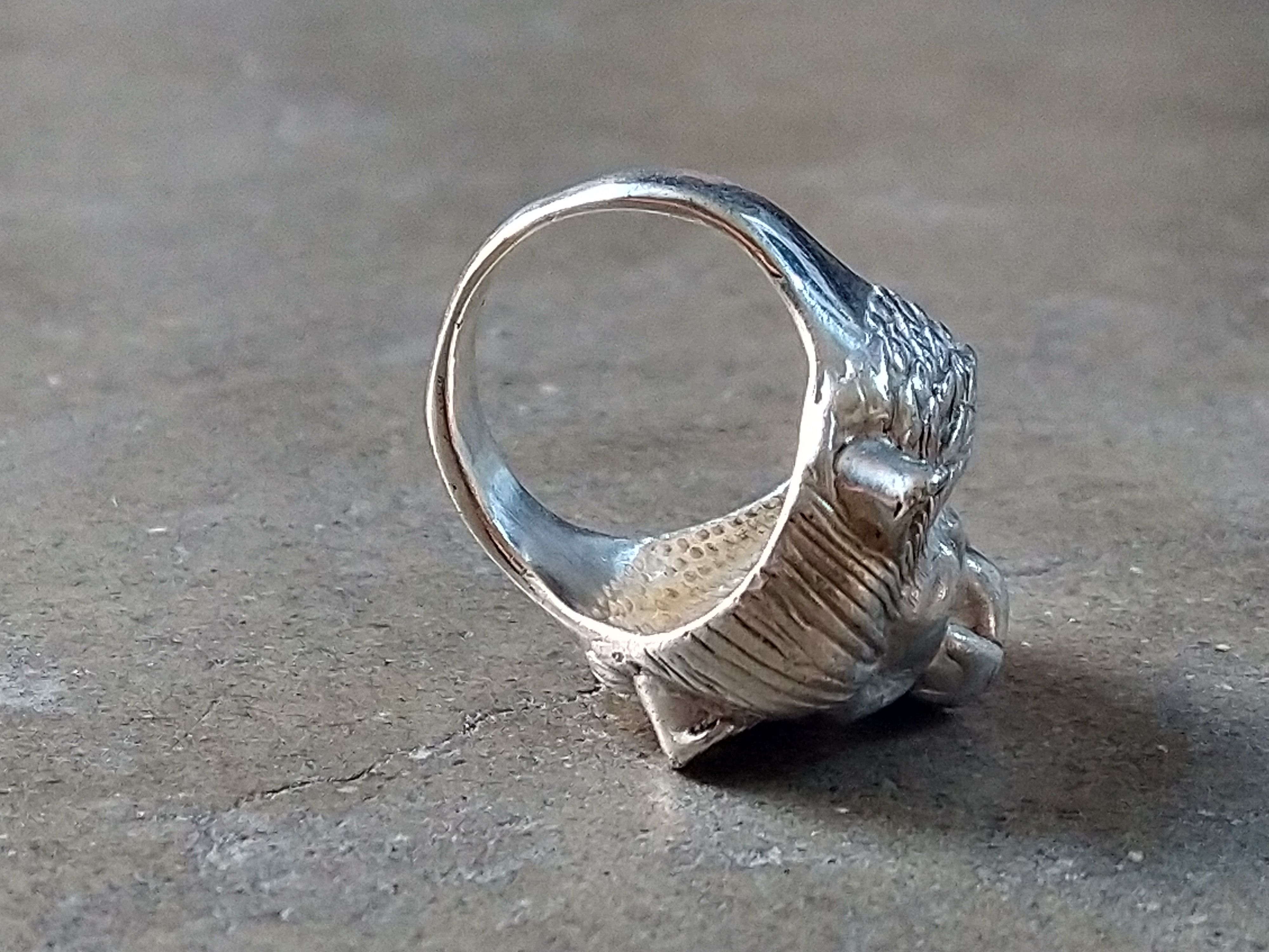 Jewelry Sterling Silver Ring Lion Pink Lab Ruby Size 9.75 Biker Size ONE SIZE - 10 Thumbnail