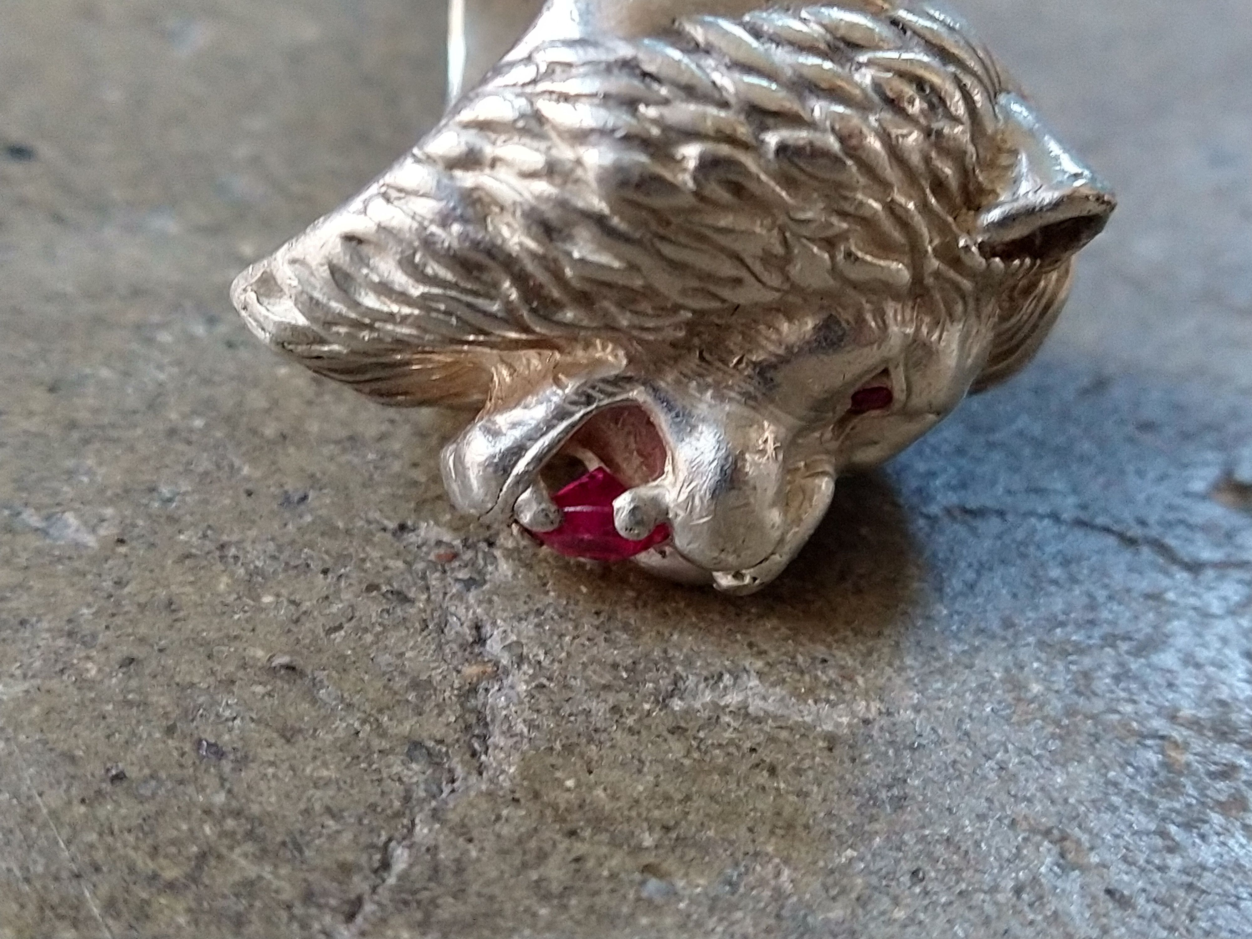 Jewelry Sterling Silver Ring Lion Pink Lab Ruby Size 9.75 Biker Size ONE SIZE - 9 Thumbnail