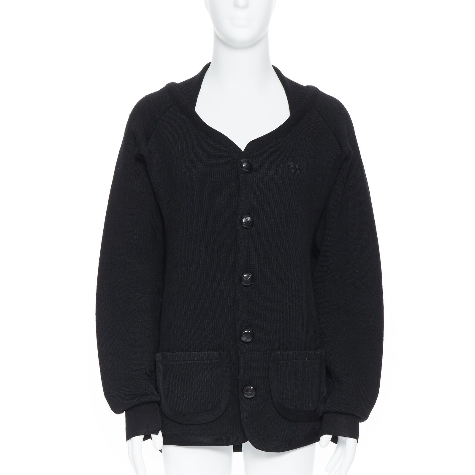 image of Bottega Veneta Heavy Knit Wool Butterfly Embroidered Oversized Cardigan Eu52 XL in Black, Men's