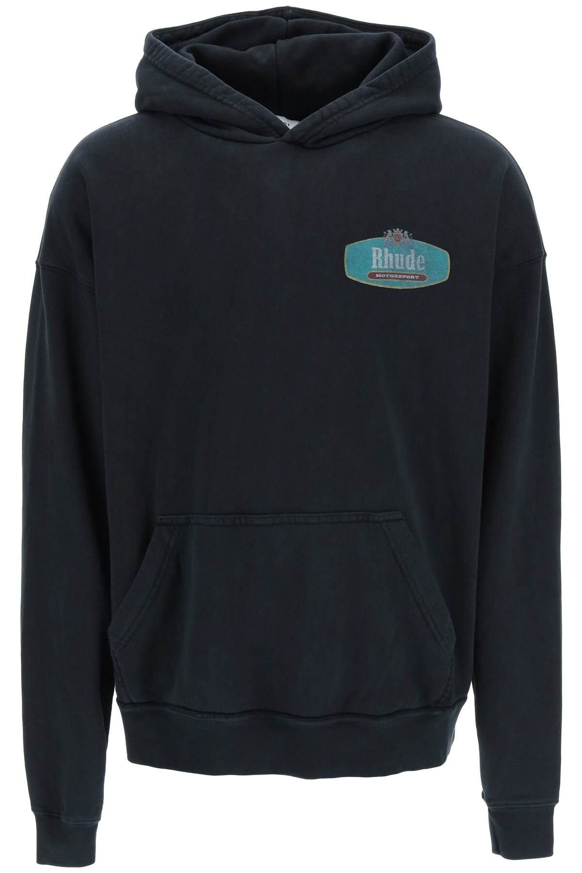 image of Rhude Fw22 Racing Crest Logo Hoodie in Black, Men's (Size Large)
