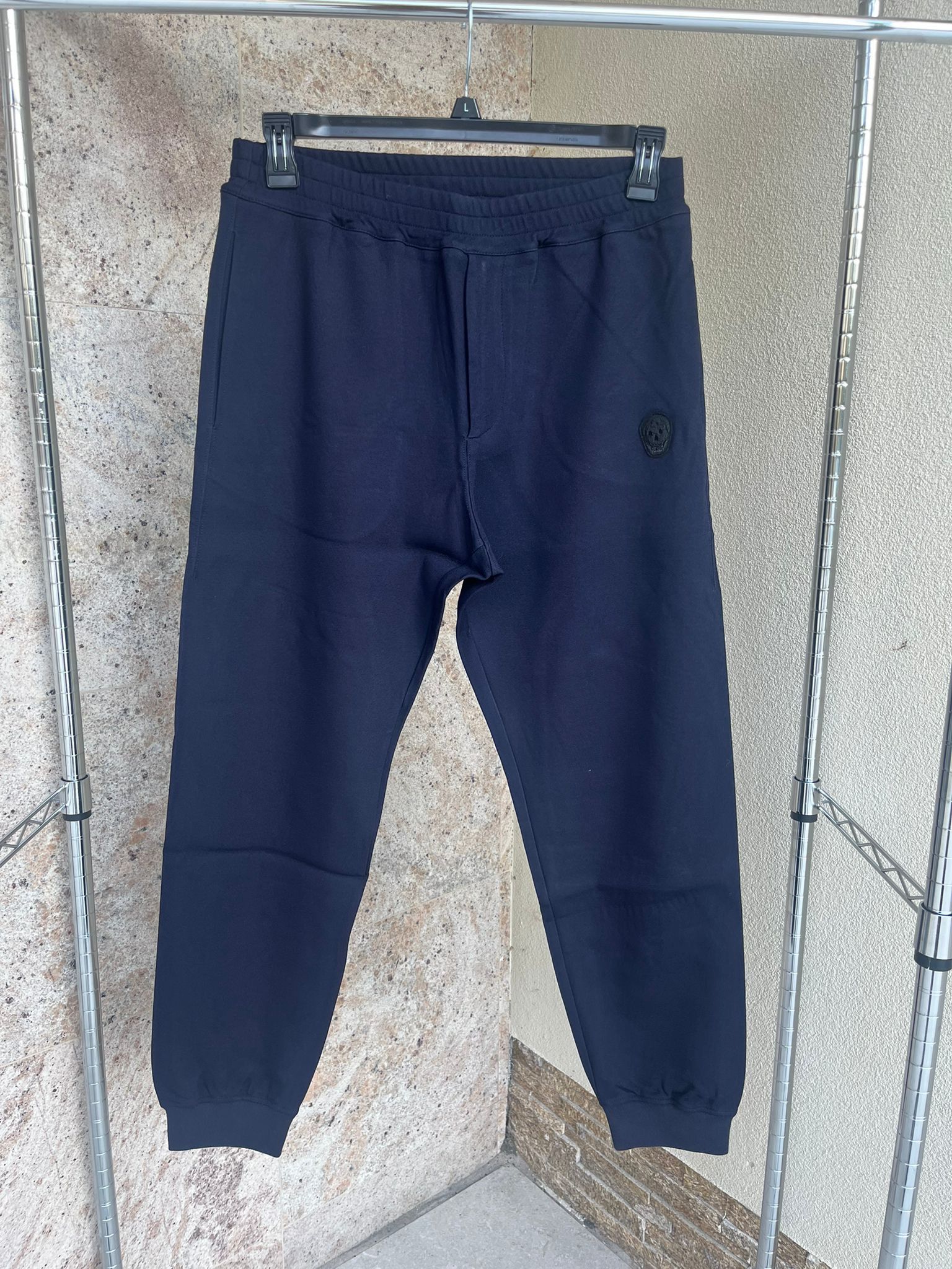 Mini Skull Embroidered Jogger Sweatpants in Midnight Blue