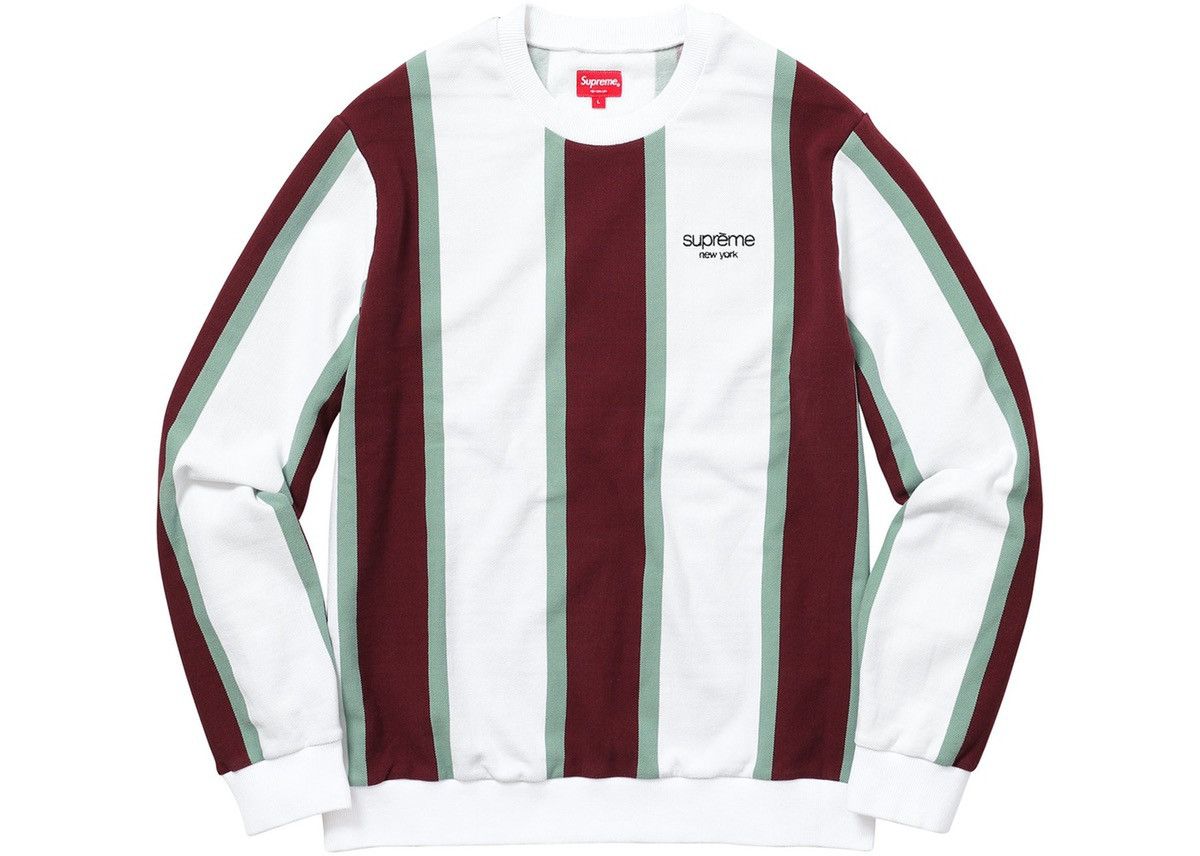 image of Supreme Vertical Striped Pique Crewneck in White, Men's (Size XL)